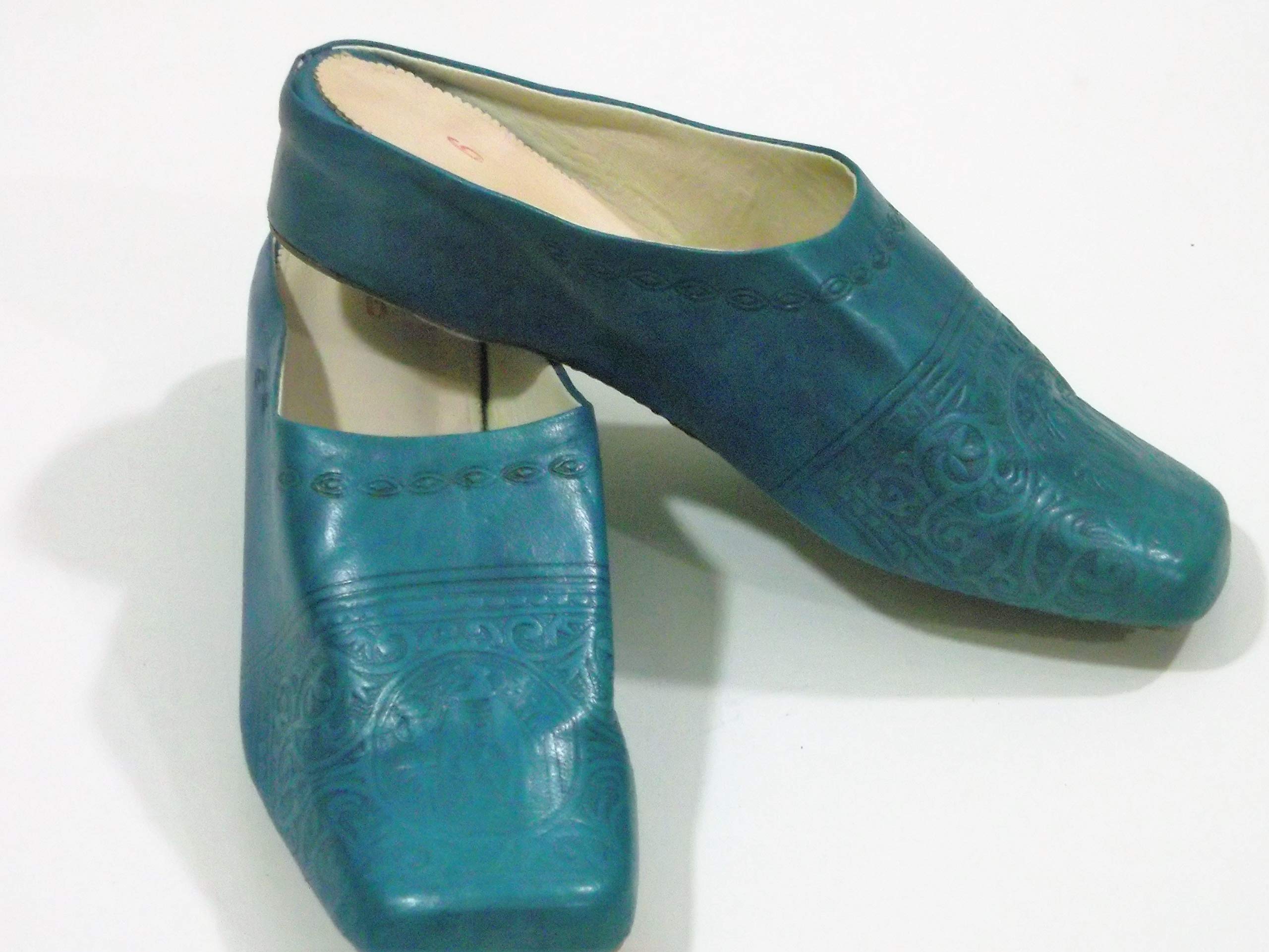 Premium Women's Leather House Slippers - Comfortable Blue Heeled Indoor Shoes, Handmade Soft Slippers for Relaxing | Ideal for Home, Lounge & Winter Nights (Gift for Her)
