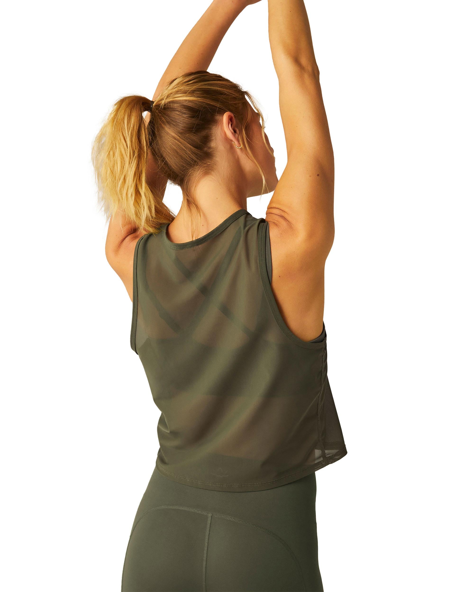 Show Off Mesh Tank Top for Women - Modern Olive Green Sleeveless Shirt | Casual Summer Outfit, Beachwear, Gym & Yoga Wear