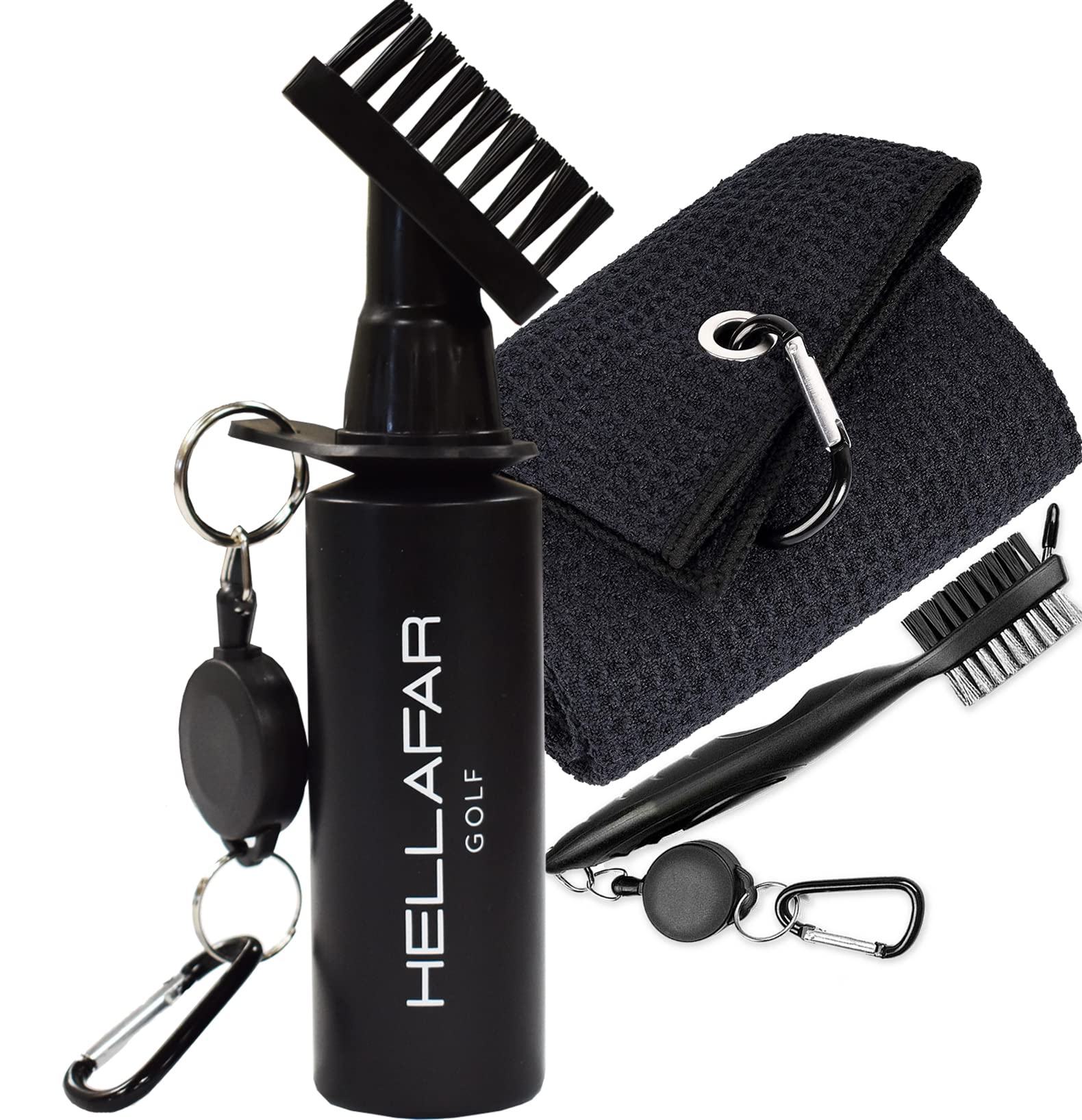 Premium Golf Club Cleaning Kit - Includes Water Brush, Bottle Cleaner Brush, Waffle Golf Towel & Groove Cleaner | Perfect for Golf Course, Driving Range & Home Practice