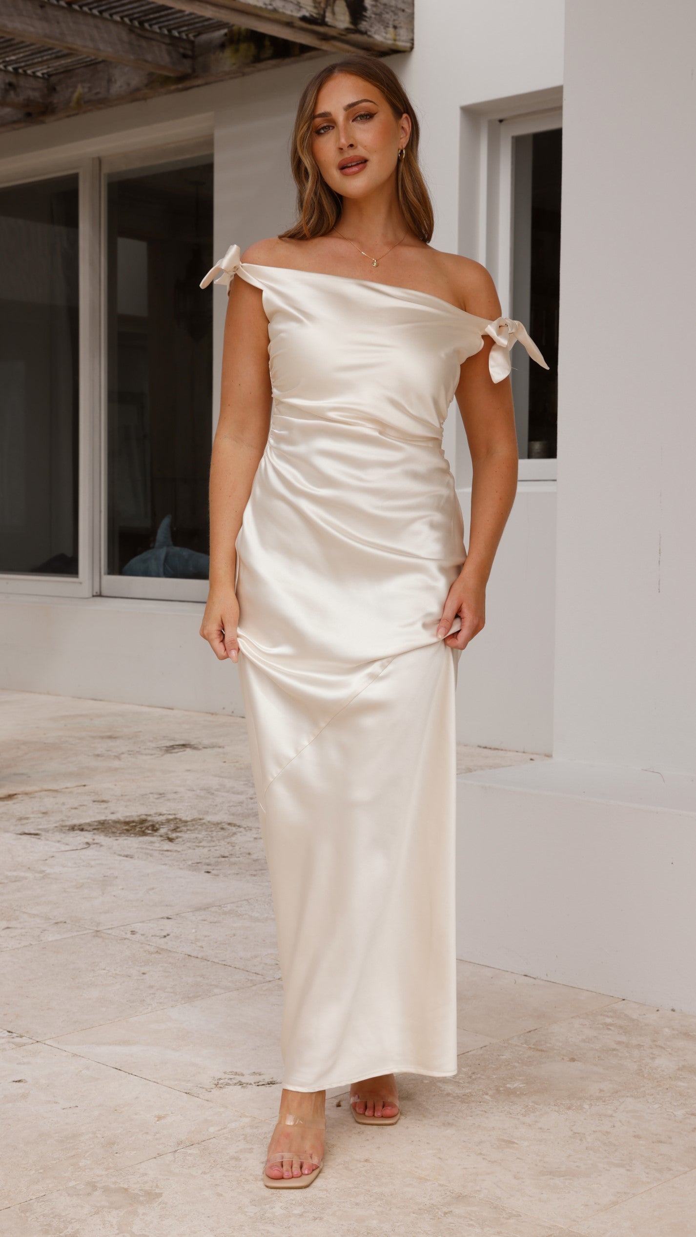 Frida Maxi Dress in Champagne - Elegant Long Flowy Summer Dress for Beach, Wedding & Vacation