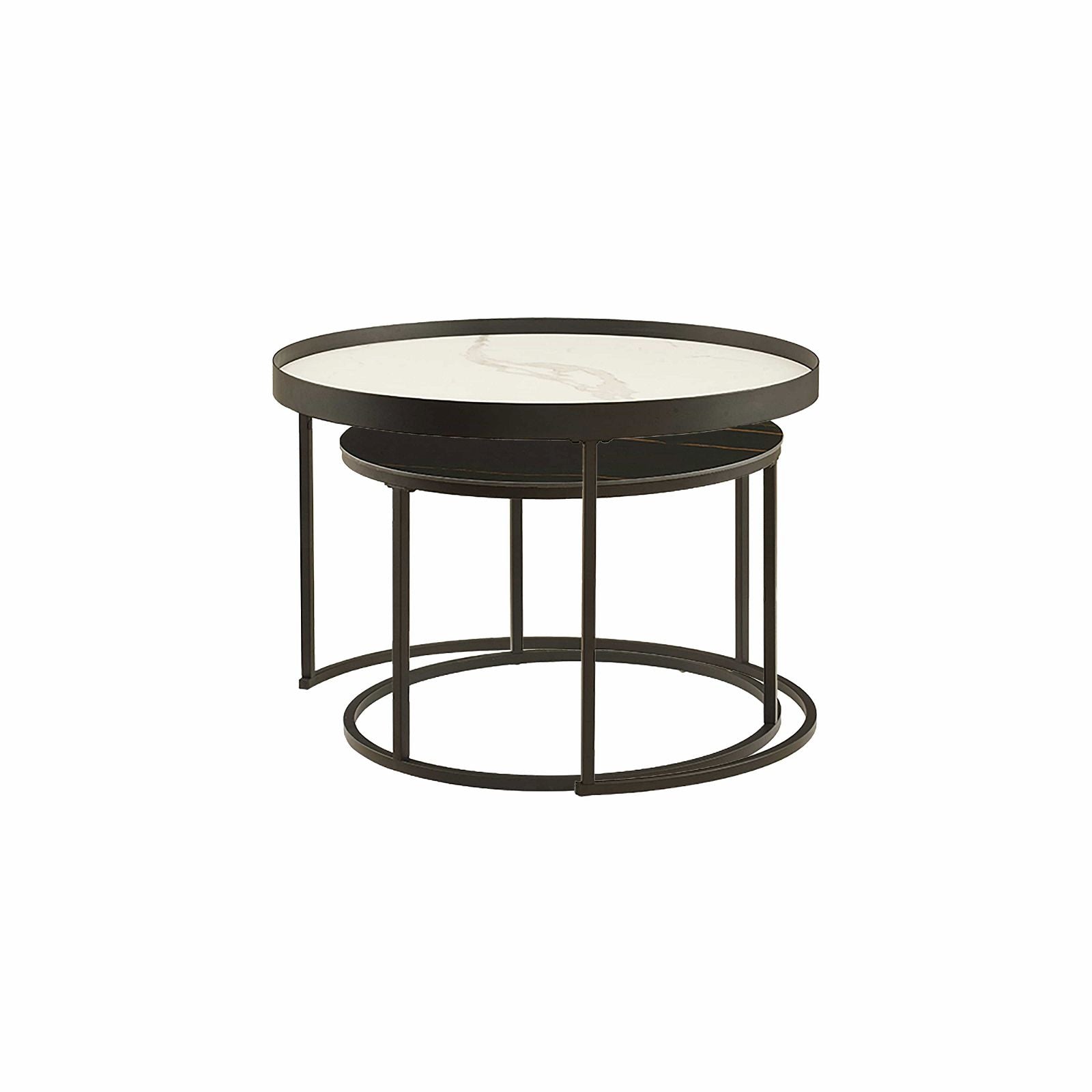 Modern Nested Coffee Table Set - White & Black Sintered Stone Top with Carbon Steel Metal Frame - Perfect for Living Room, Lounge & Office Spaces - by Criterion