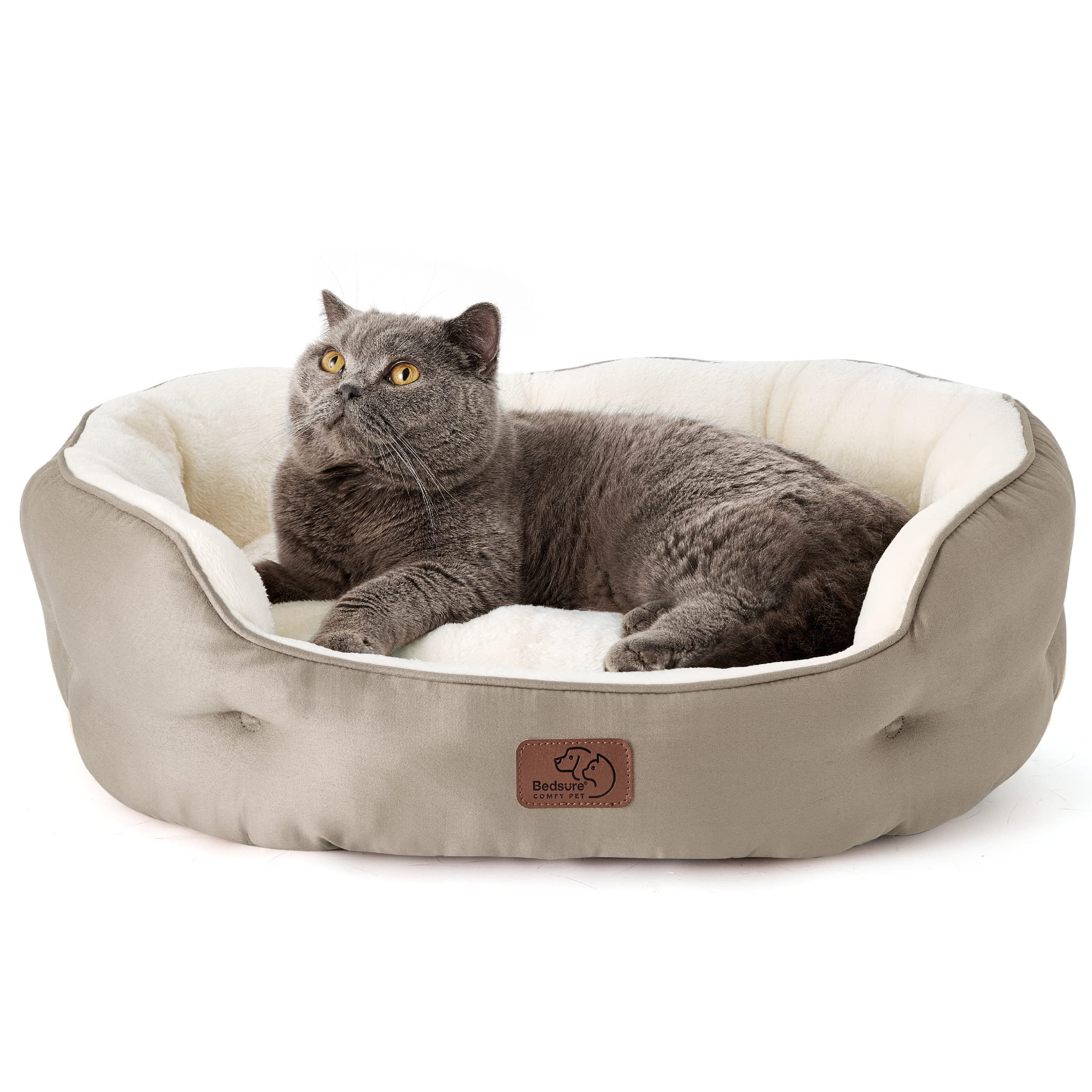 Bedsure Washable Round Pet Bed for Small Dogs & Indoor Cats - Non-Slip Bottom, 25 Inch Taupe Dog Bed & Cat Bed - Perfect for Living Room, Bedroom, or Pet Crate