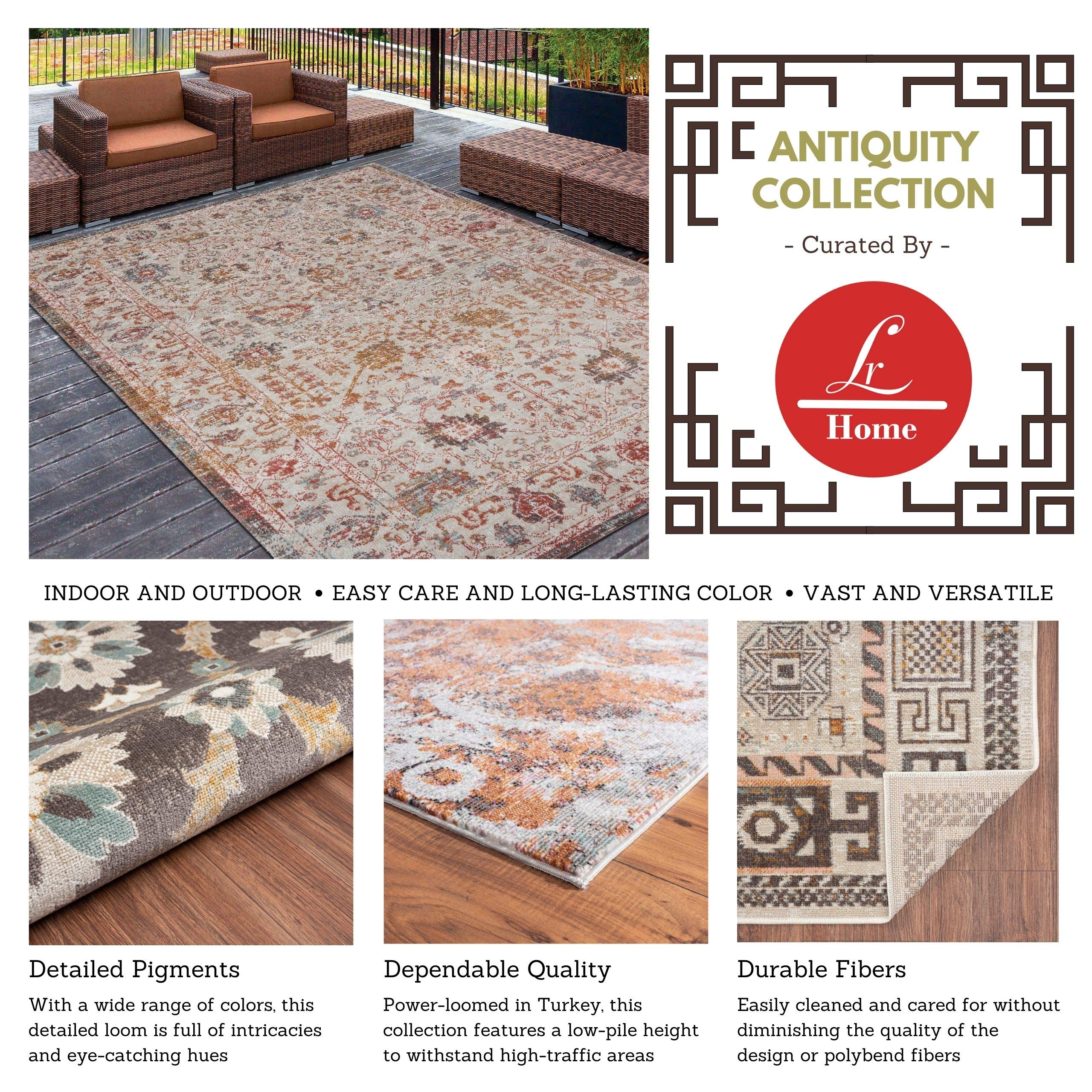 LR Home 9x12 Indoor Outdoor Classic Floral Turkish Woven Area Rug - Cream Beige Home Decor | Perfect for Living Room, Bedroom, Patio & Garden