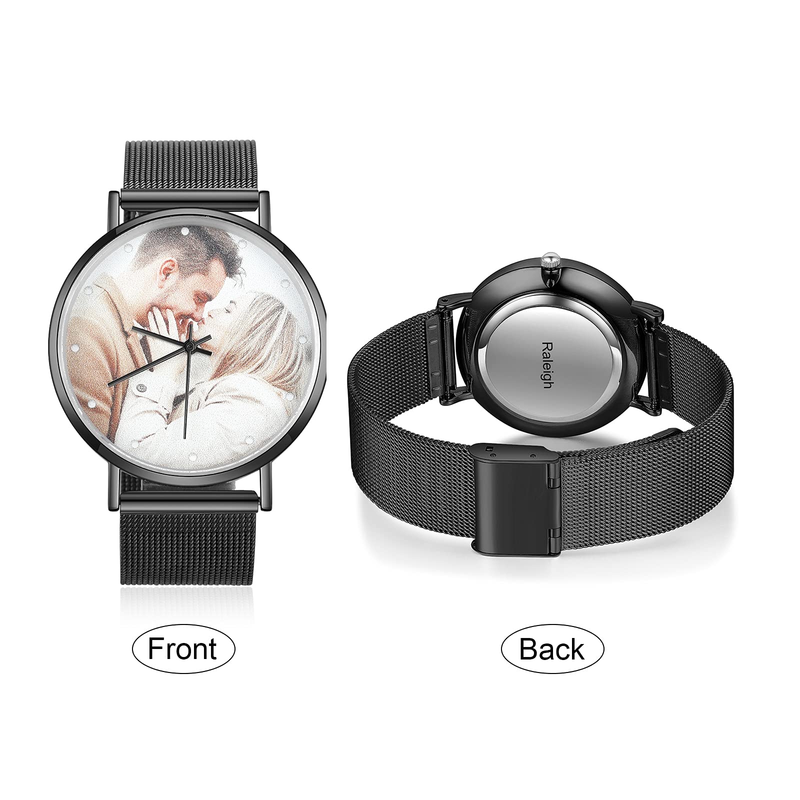 Gemszoo Custom Photo Watch - Personalized Picture Watch for Men & Women - Stainless Steel Mesh Quartz Watch - Unique Gift for Birthday, Anniversary & Valentine's Day - Perfect for Everyday Wear & Special Occasions