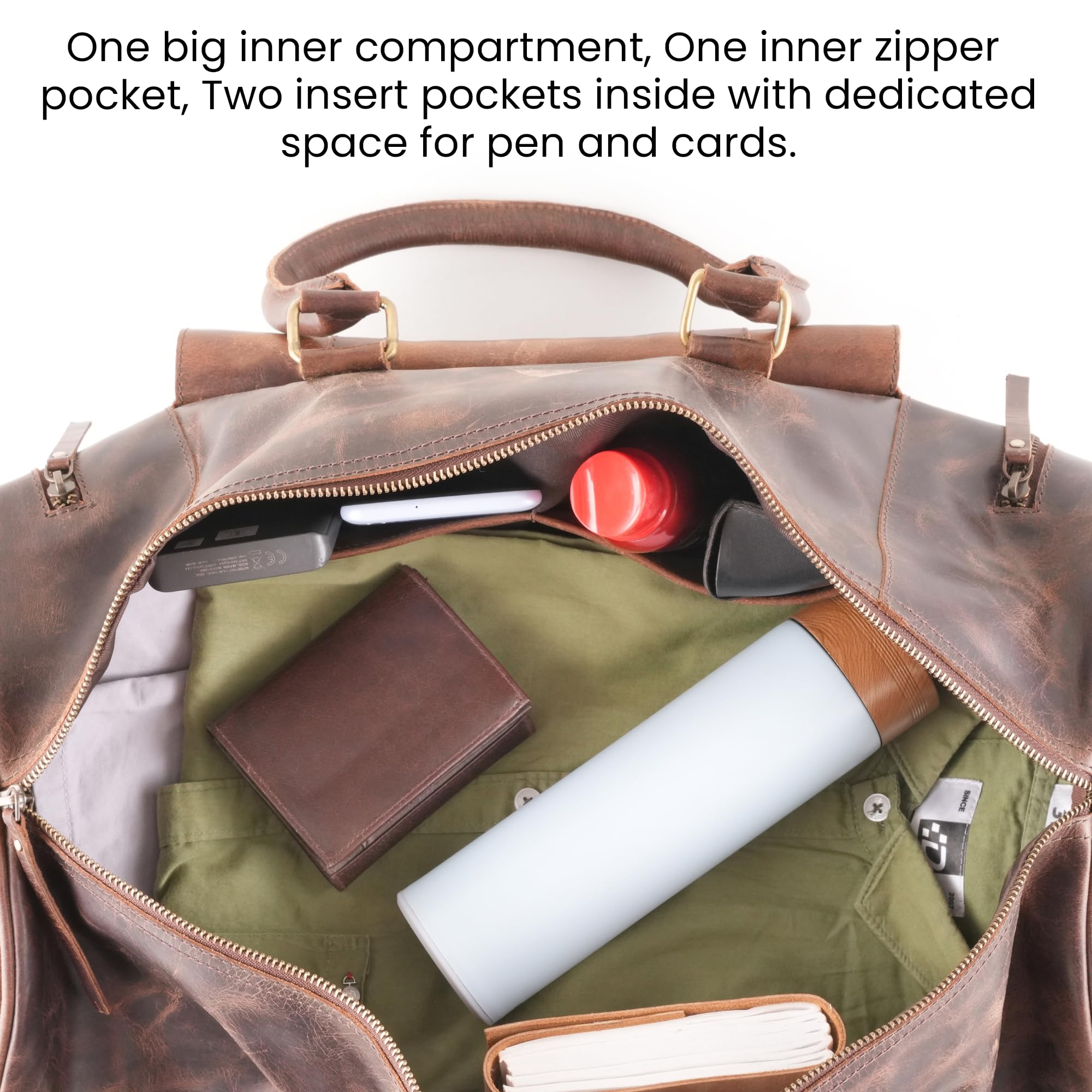 Handmade Genuine Buffalo Leather Duffle Bag - 21 Inch Gym & Travel Weekender Overnight Bag - TSA Approved Carry-on Luggage for Men & Women - Perfect for Gym, Business Trips & Weekend Getaways