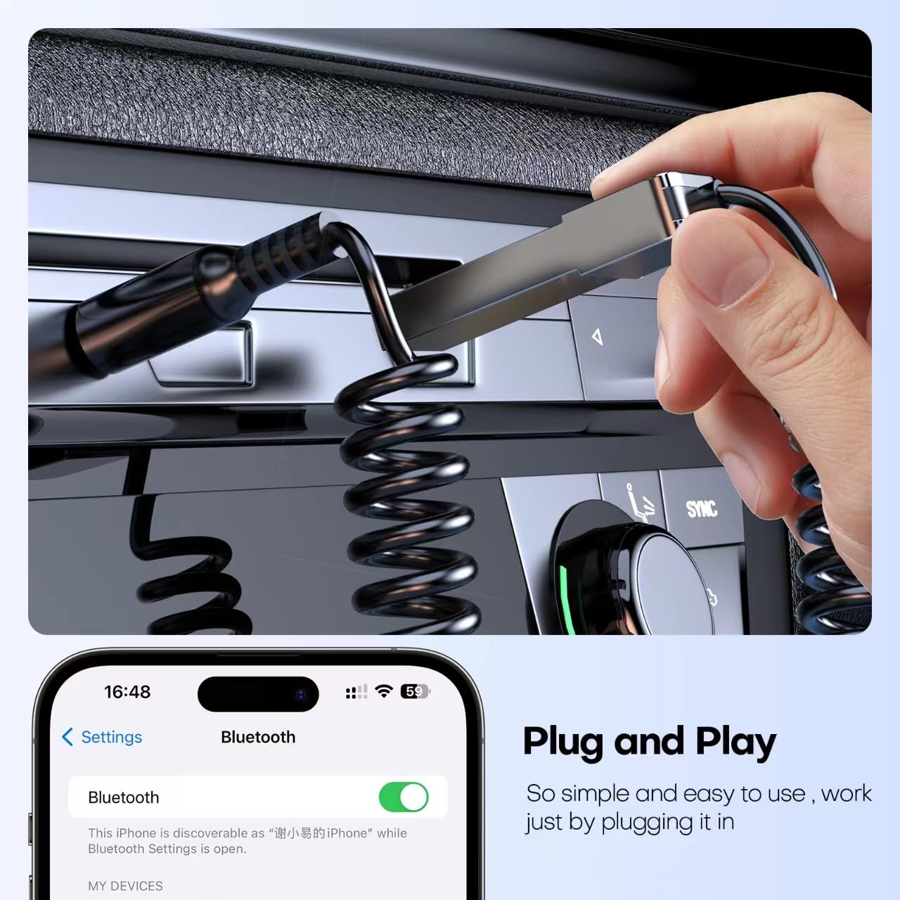 Bluetooth 5.3 Car Adapter with Built-in Mic - USB & 3.5mm Aux Audio Receiver for Hands-Free Calling - Plug & Play Wireless Bluetooth Transmitter - Works with Car Speakers & Home Stereo Systems - Perfect for Road Trips & Home Entertainment
