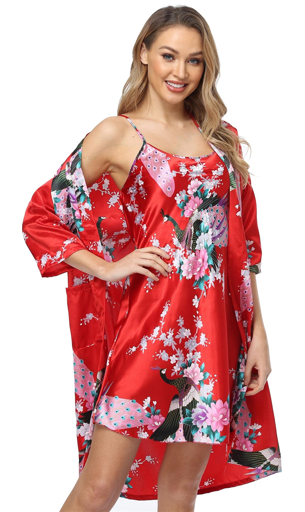 Luxury Satin Kimono Robe & Camisole Set for Women - Elegant Loungewear Sleepwear for Spa, Bridal Party & Relaxing at Home