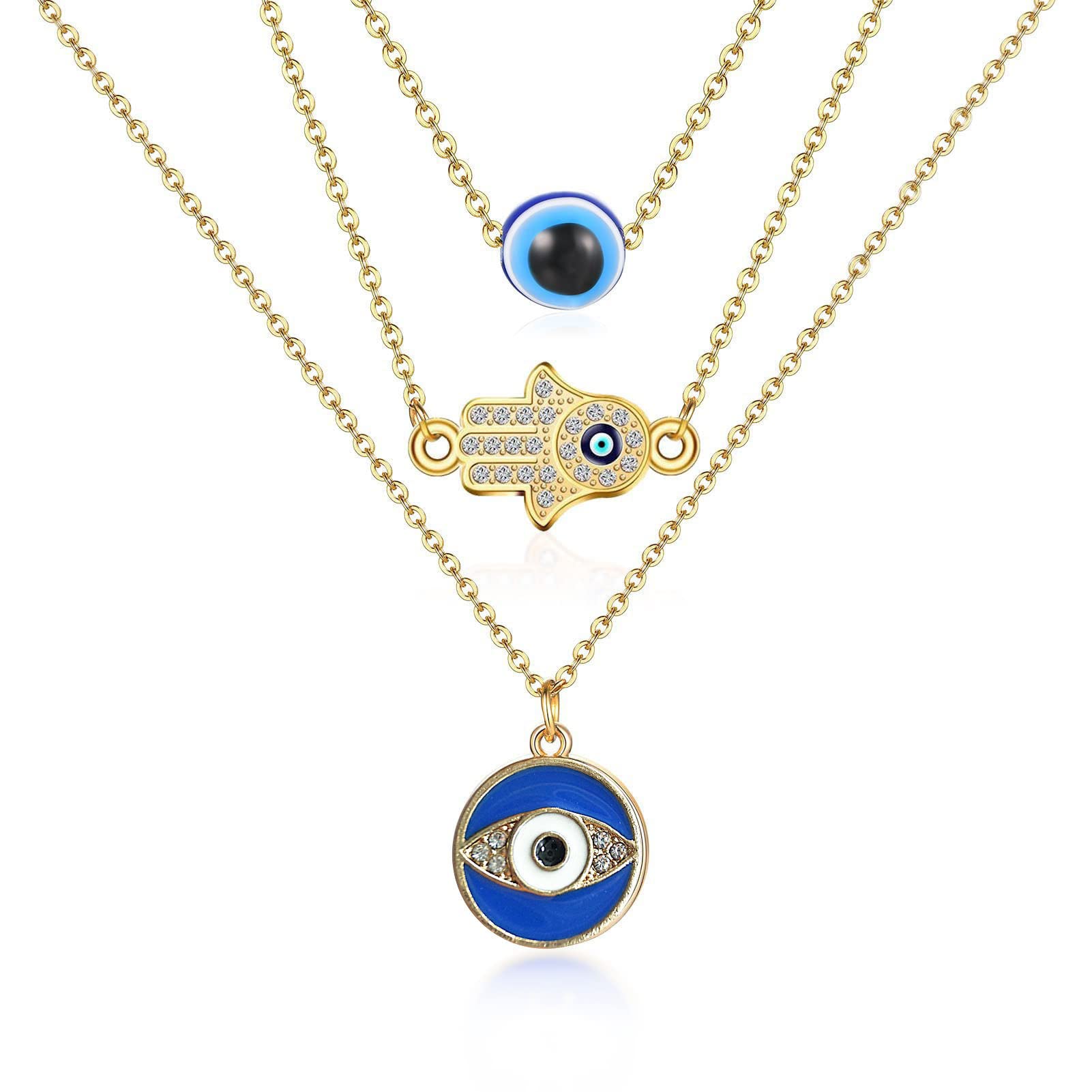 Evil Eye Necklace Set for Women - Hamsa Hand Pendant with Blue Eye Charm, Protection Jewelry Set Includes Necklace, Earrings & Bracelet - Perfect for Gifts, Everyday Wear & Spiritual Protection