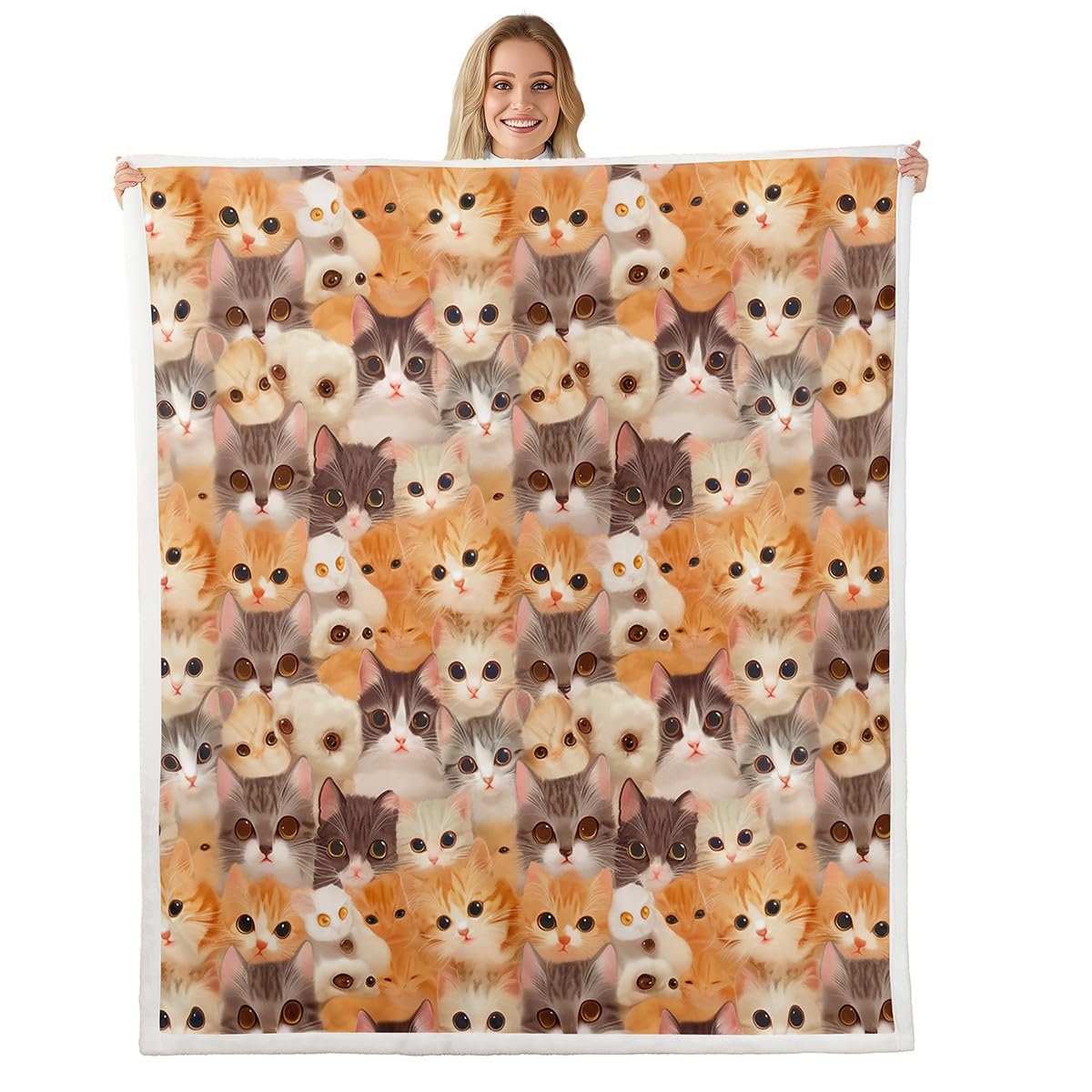 Cute 3D Cat Print Fleece Blanket for Kids & Girls - Soft Sherpa Throw Blanket with Kawaii Kitten Design, 40