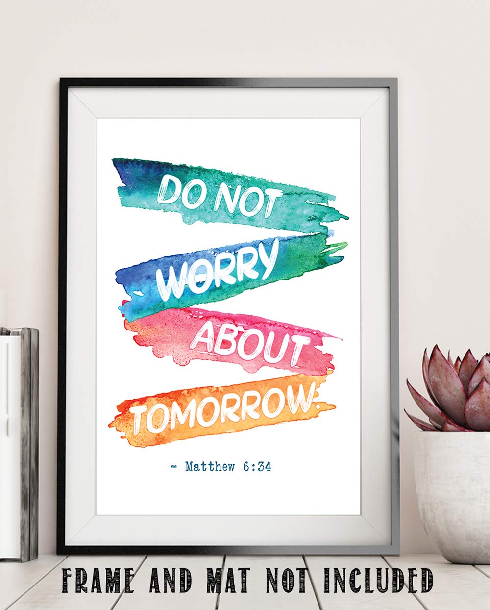 TJ Originals - Matthew 6:34 Bible Verse Wall Art - 'Do Not Worry About Tomorrow' Christian Scripture Print - 11x14 Inspirational Home Decor for Living Room, Bedroom & Office - Perfect Gift for Women, Family & Friends (Paint Stripes Design)