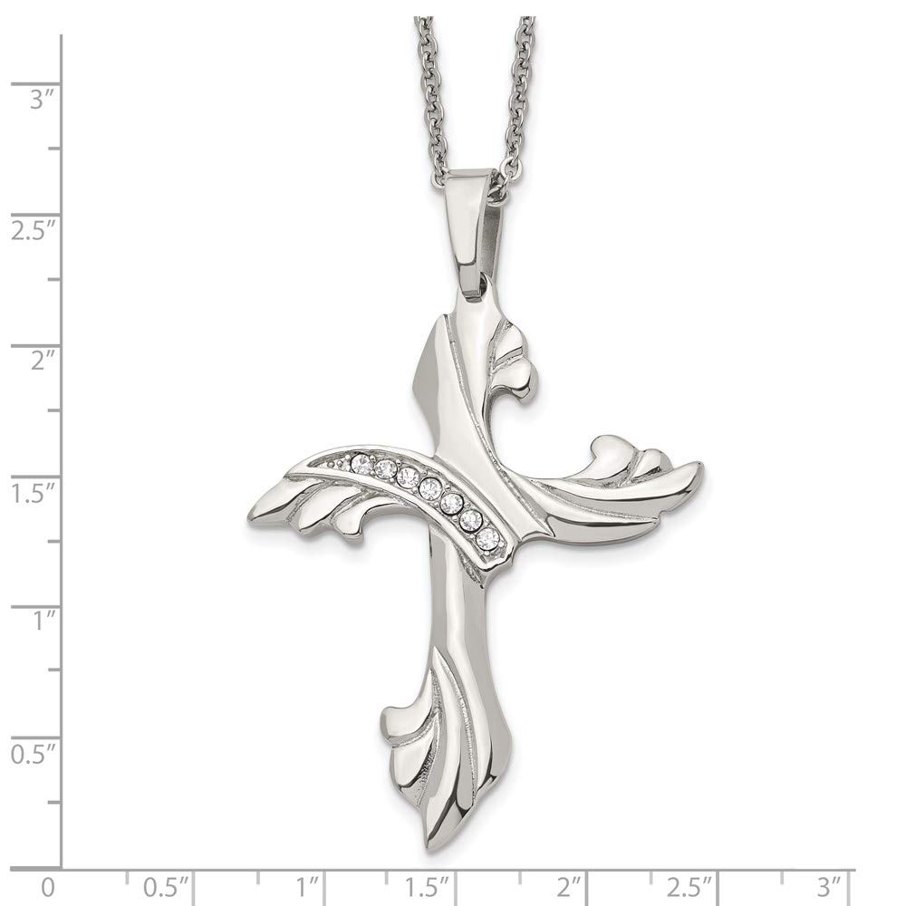 The Black Bow Women's Stainless Steel & CZ X-Large Swirl Cross Necklace - 20 Inch Elegant Pendant for Everyday Wear & Special Occasions