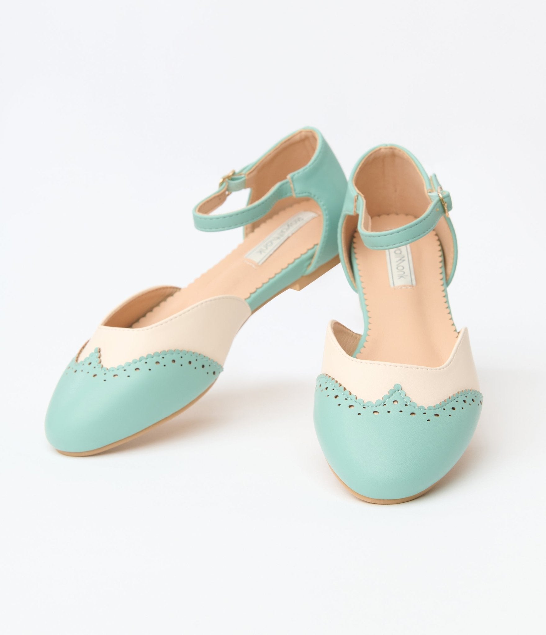Mint & Cream Leatherette Saddle Mary Jane Flats - Comfortable Women's Casual Shoes for Work, Office & Everyday Wear