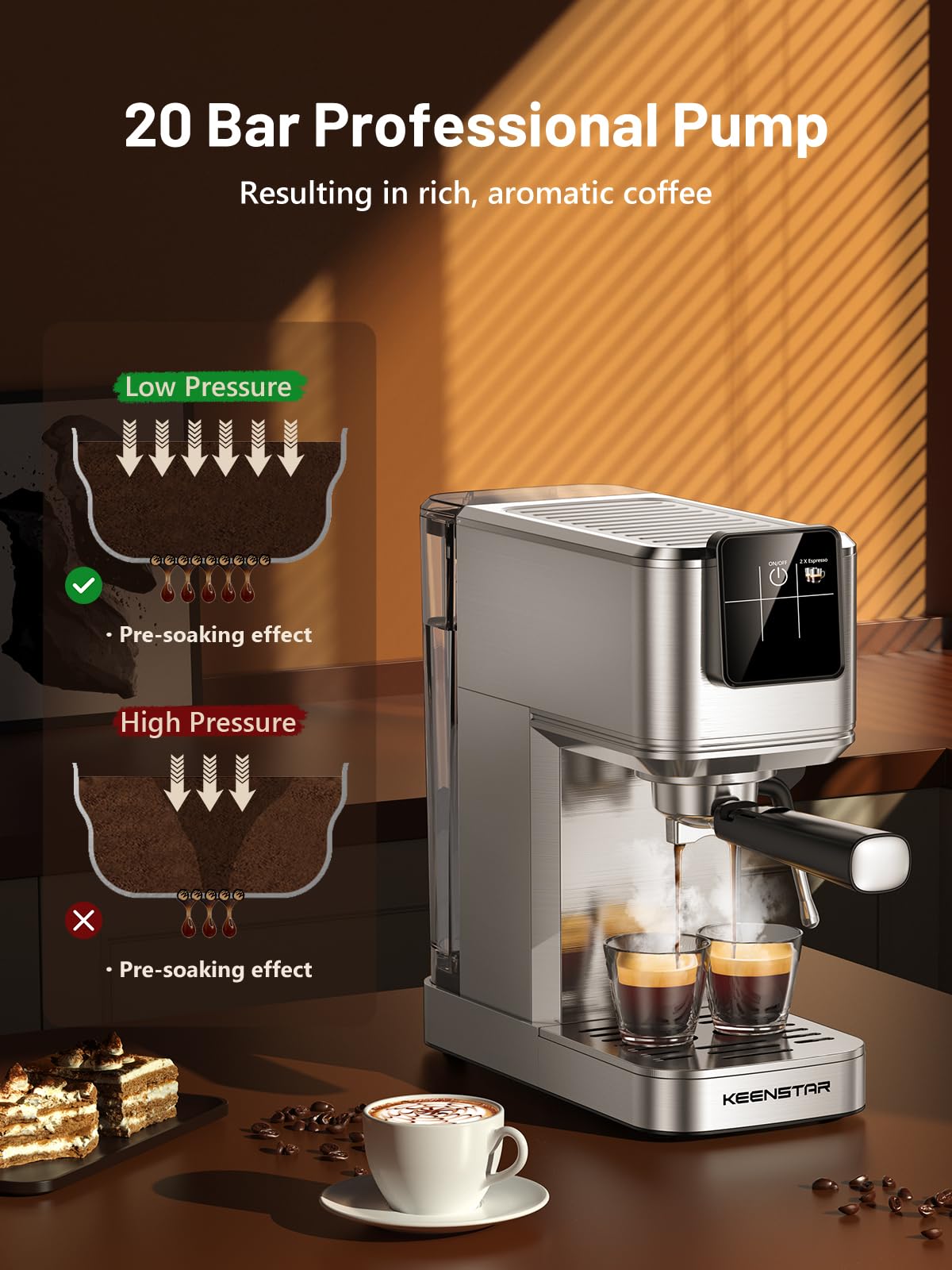 20Bar Professional Espresso Machine - Fast Heating Coffee Maker with Rapid Cold Brew & Milk Frother Steam Wand, 37oz Large Water Tank, Touch Screen Control - Perfect for Latte, Cappuccino, Iced Coffee at Home or Office - Ideal Gift for Coffee Lovers