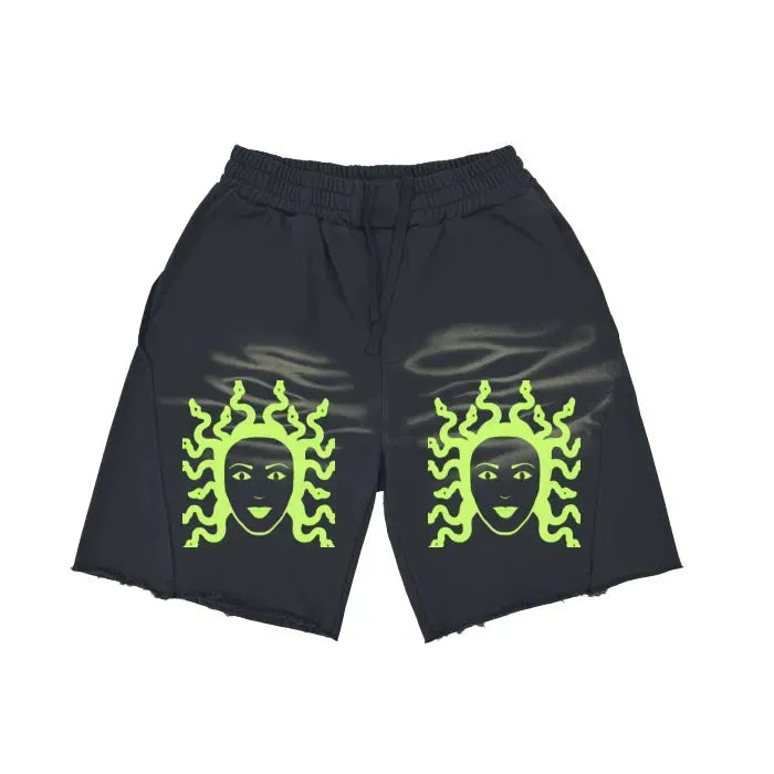 Premium Vintage Washed Medusa Shorts - Heavyweight 360 GSM Tiger Stripes (Dark Green, Black, Coffee) | Streetwear, Casual Wear, Summer Outfits for Men & Women