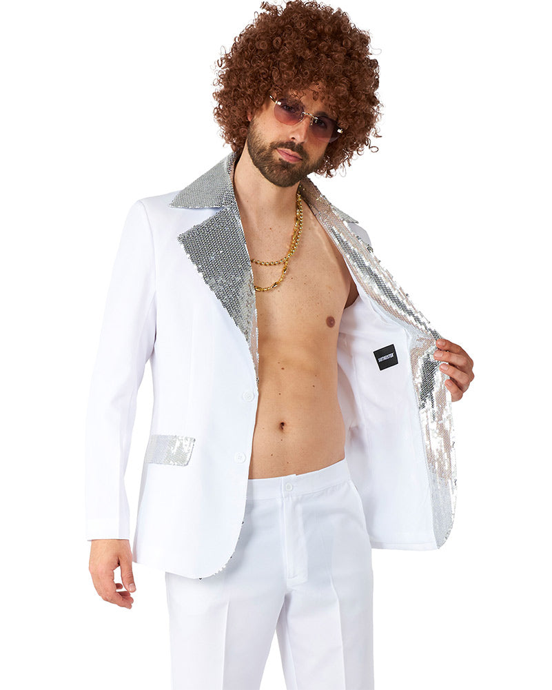 Vintage 70s Disco White Men's Suit - Retro Costume for Halloween, Theme Parties & Dance Events - Classic 3-Piece Suit with Wide Lapels & Flared Pants