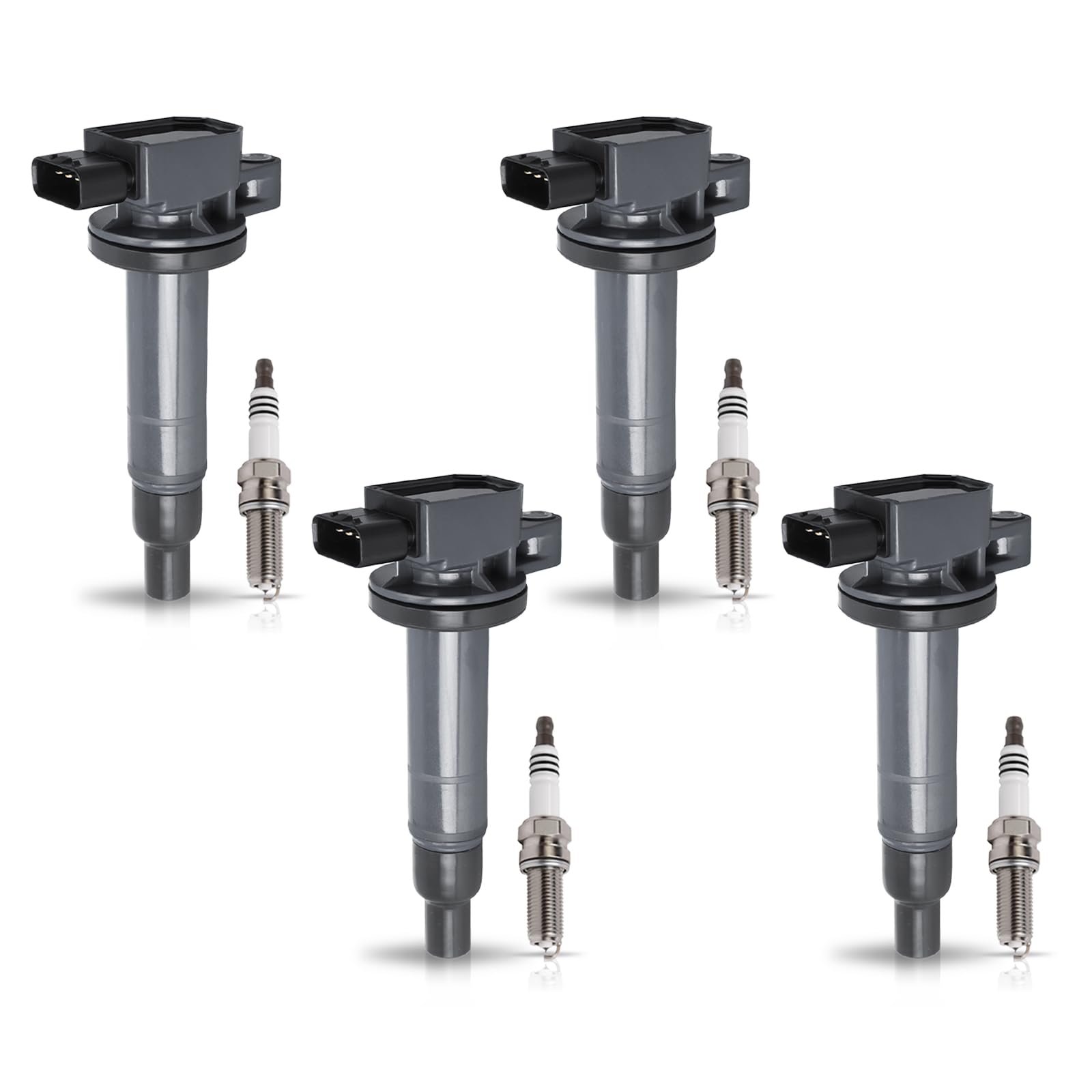 High Performance ENA UF316 Ignition Coil & 4503 Spark Plugs Set (4-Pack) - Compatible with Toyota Prius 2001-2019, Echo 2000-2005, Yaris 2004-2018, Scion xA/xB 2004-2006 - 1.3L 1.5L L4 Engine - Direct Replacement for 90919-02240 - Improves Engine Power & Fuel Efficiency for Smooth Driving Experience