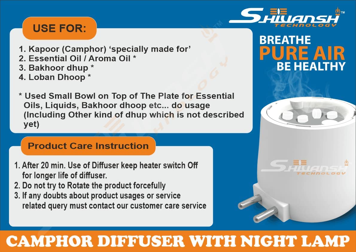 SHIVANSH TECHNOLOGY® Electric Camphor Burner & Diffuser for Home - Aromatherapy Essential Oil Diffuser with Night Light, Puja Incense Burner Machine, Safe Bakhoor Warmer for Meditation, Yoga & Relaxation | Perfect for Home, Office & Spa Use