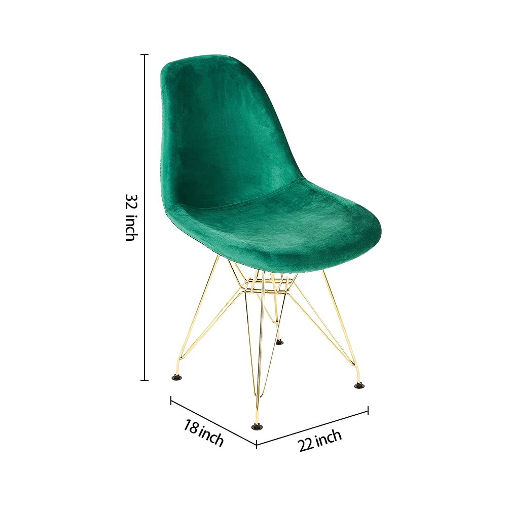 Mid Century Velvet Dining Chairs Set of 2 - Green Upholstered Kitchen Chairs with Metal Legs for Dining Room, Living Room & Bedroom - Elegant Guest Seating for Home Decor