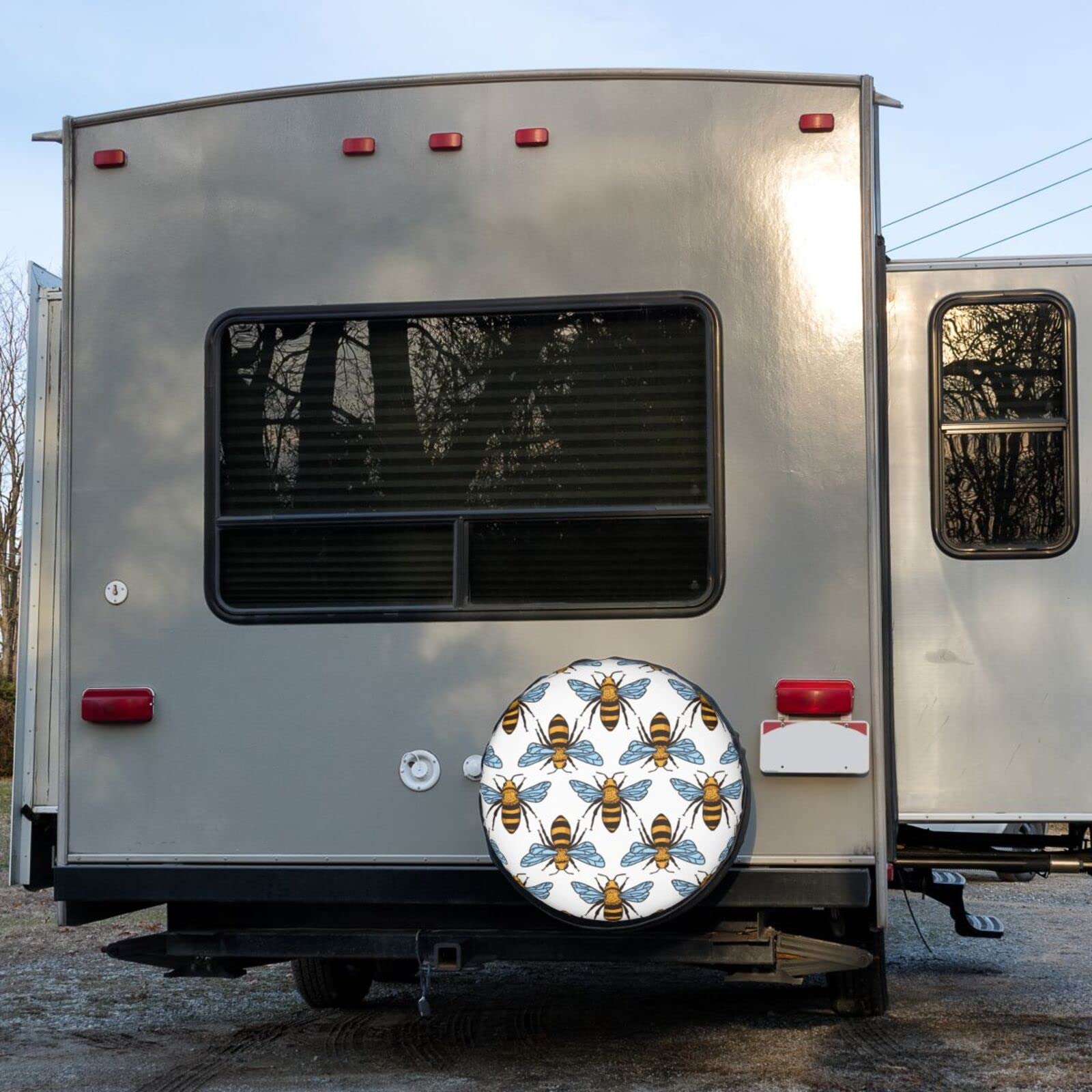 Black & Yellow Bees Spare Tire Cover - Waterproof Dust-Proof Wheel Protector for 17 Inch Tires | Fits Trailers, RVs, SUVs & Most Vehicles | Perfect for Camping, Road Trips & Outdoor Adventures