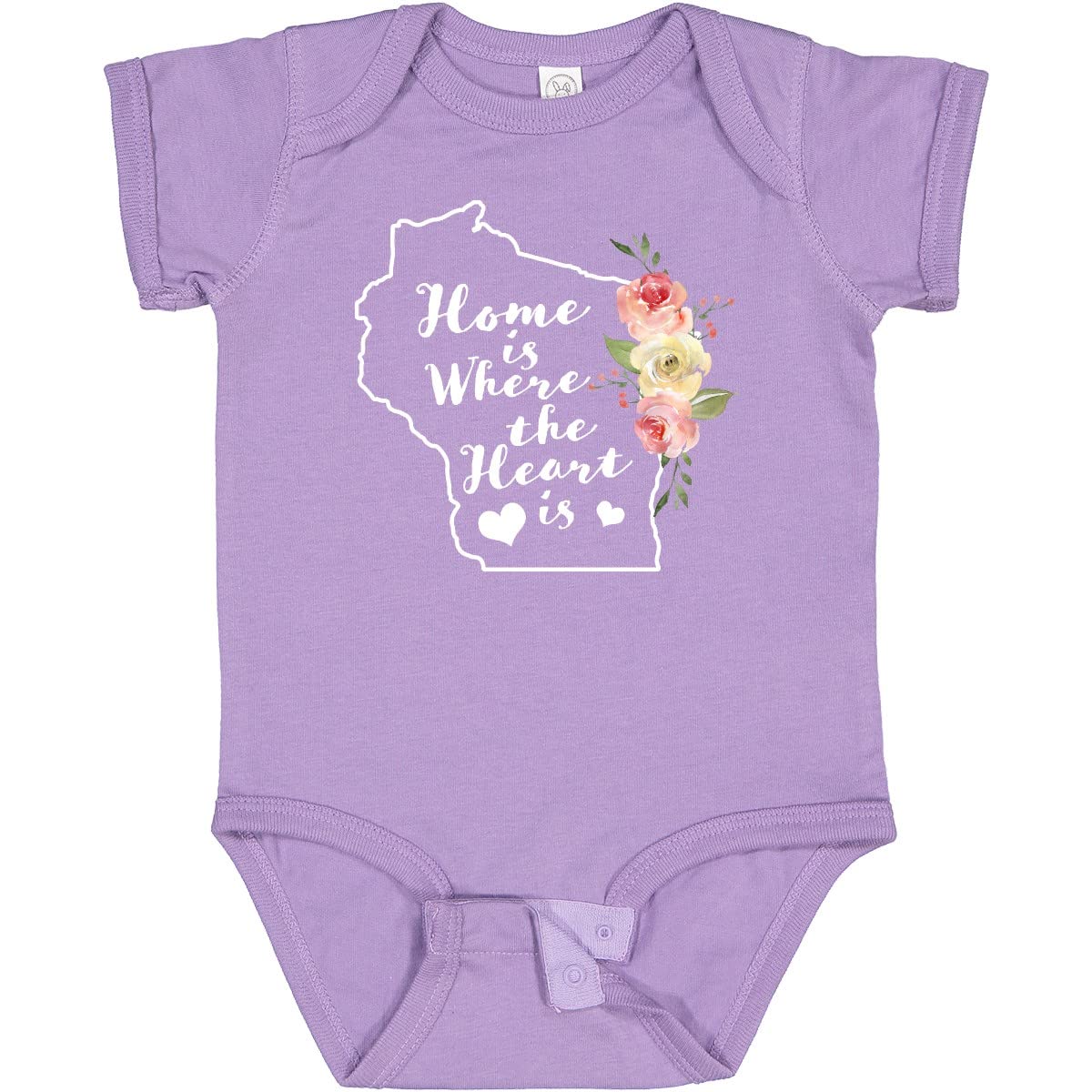 Inktastic Wisconsin Home is Where The Heart is Watercolor Baby Bodysuit - Soft Cotton Onesie for Newborns, Infants & Toddlers - Perfect for Family Photos, Holidays & Everyday Wear