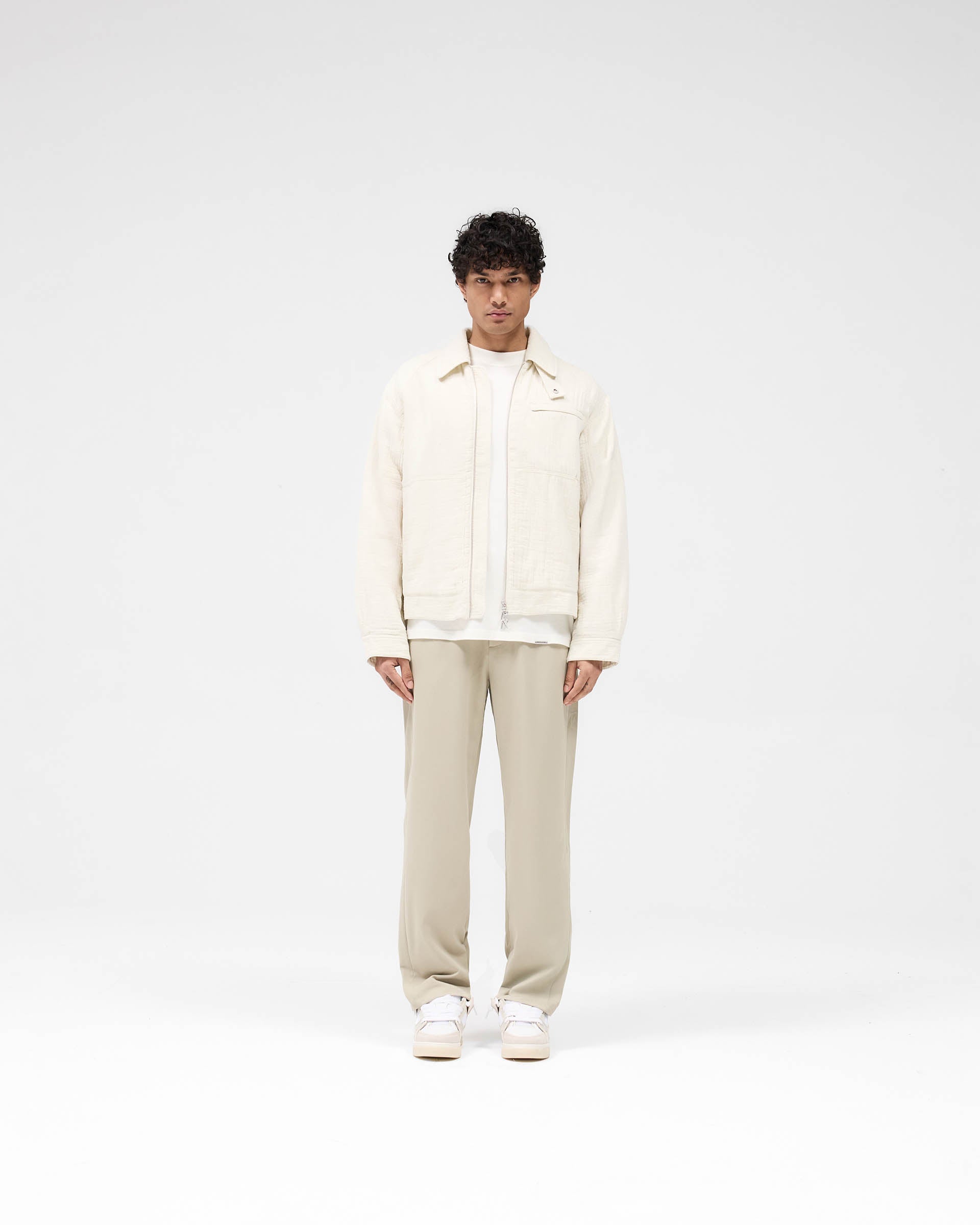 Stylish Crinkle Trucker Jacket in Ecru - Perfect for Casual Outfits & Streetwear Fashion