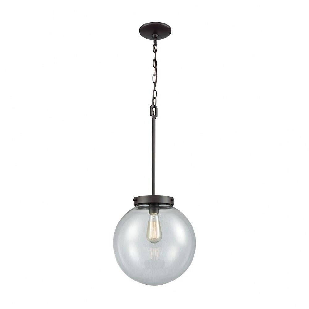 Thomas Lighting Beckett 1-Light Oil Rubbed Bronze Pendant with Clear Glass Shade - Perfect for Kitchen Island, Dining Room, and Entryway Lighting