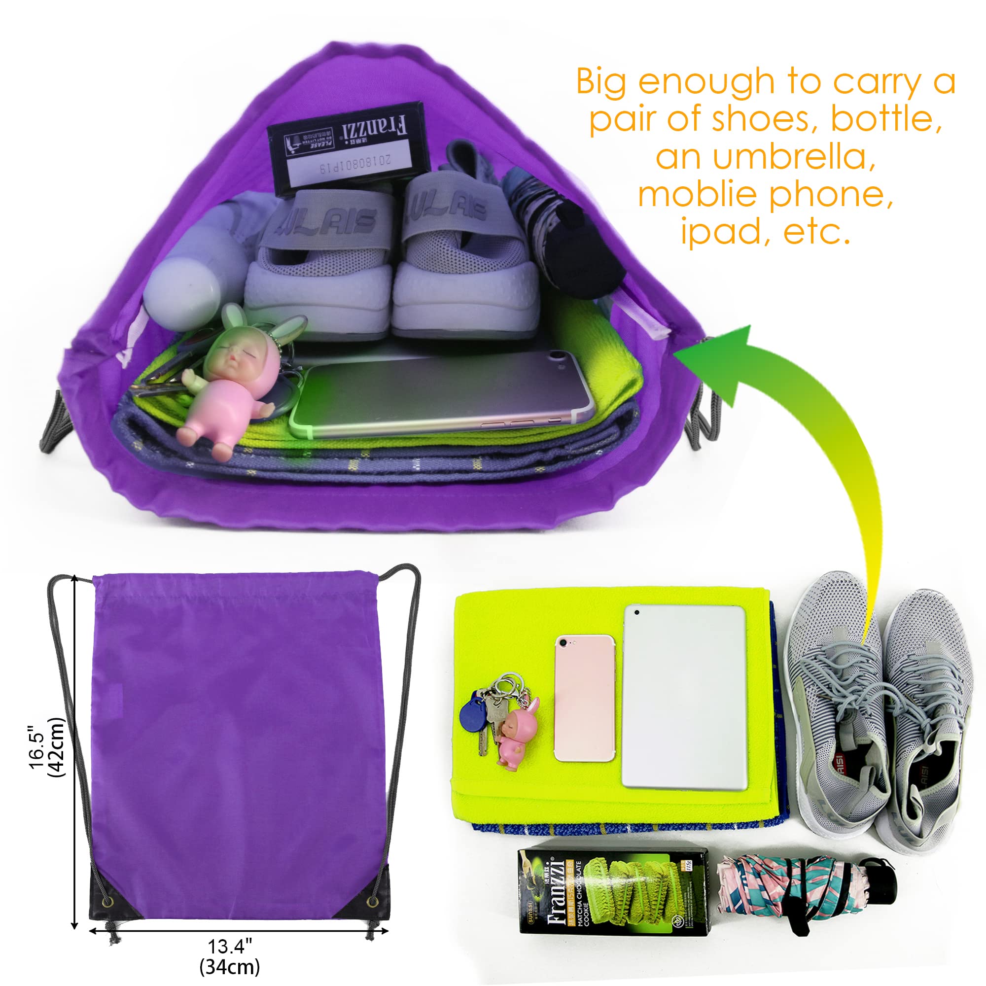 BeeGreen 20-Pack Purple Cinch Backpack - Large Durable Drawstring Gym Bags for Men & Women - Bulk Christmas Party Favors, Sports Events, School Supplies & Travel Accessories