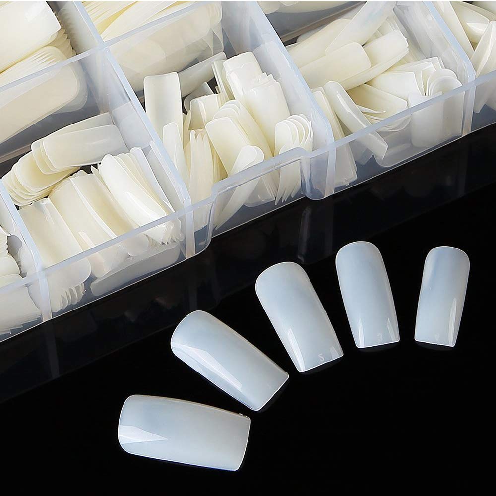 Vastitude 500pcs Square Fake Nails Full Cover Kit - French Tip Acrylic Nails, Natural False Nails for Women, Salon & DIY Nail Art | Perfect for Parties, Weddings, and Everyday Glam