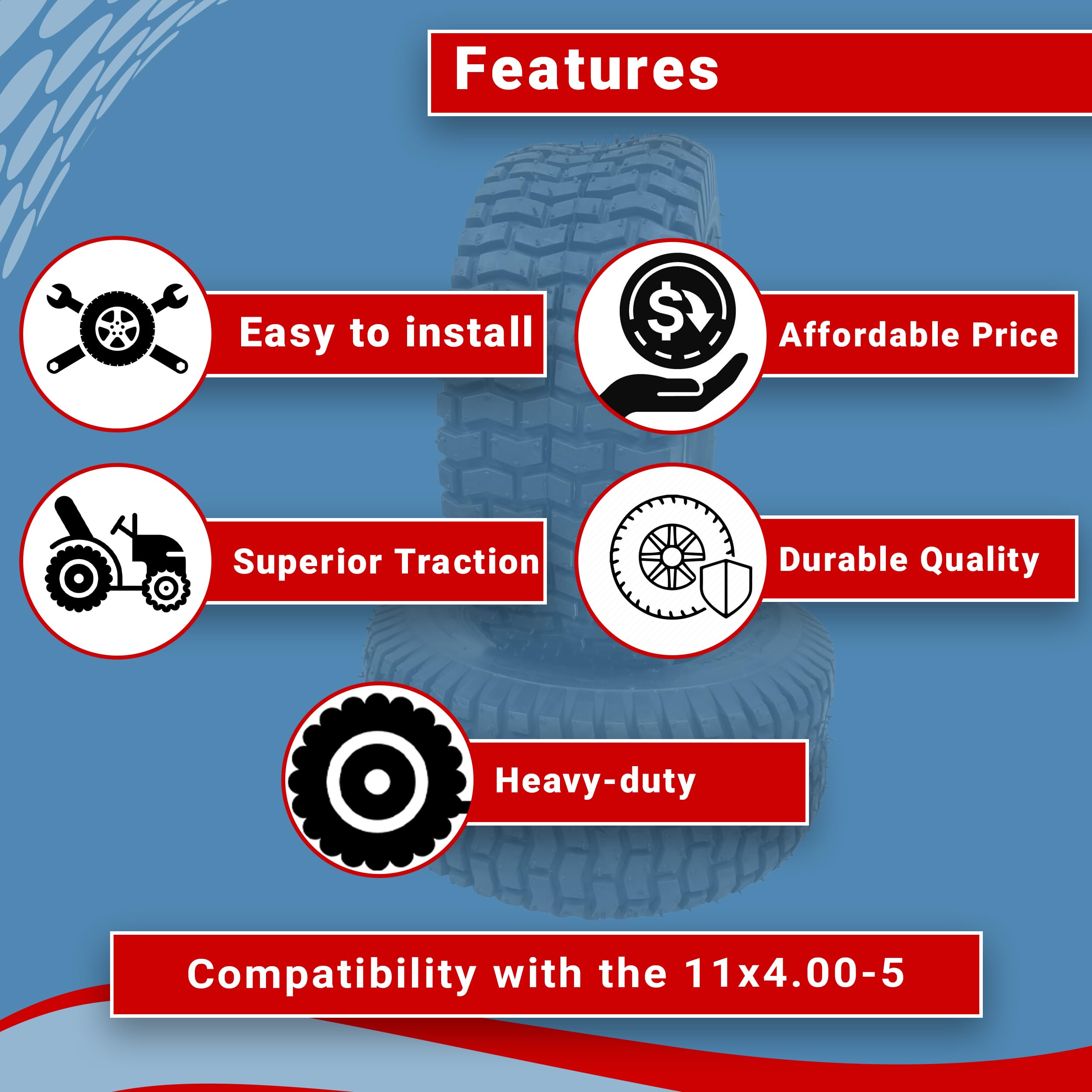 11x4.00-5 Heavy Duty Tubeless Lawn Mower Tires 4PR - Professional Grade Turf Tires for Tractors, Go Karts & Outdoor Equipment | Perfect for Golf Courses, Landscaping & Commercial Lawn Care