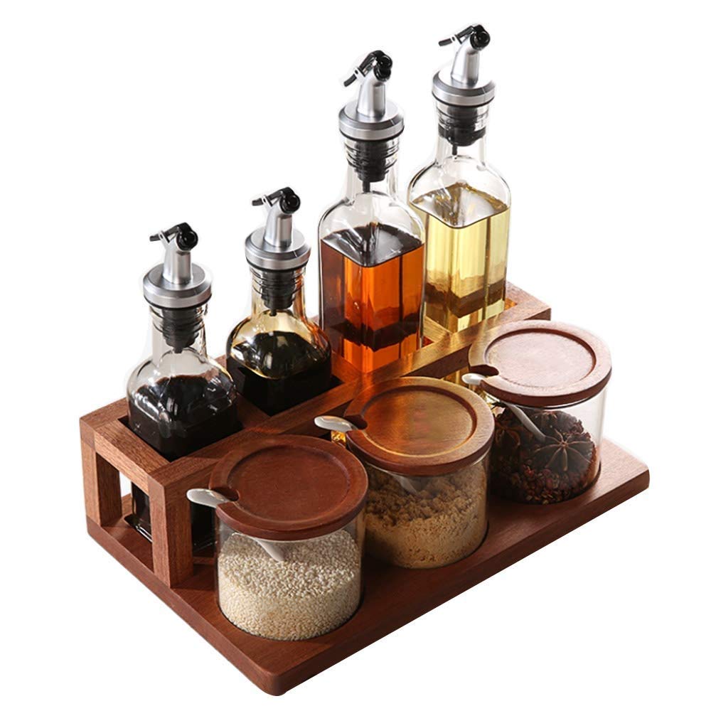SHYPT Bamboo Lid Glass Condiment Jar - 8oz Spice Container with Airtight Seal for Salt, Pepper & Seasonings - Perfect for Kitchen, Dining Table & Pantry Organization