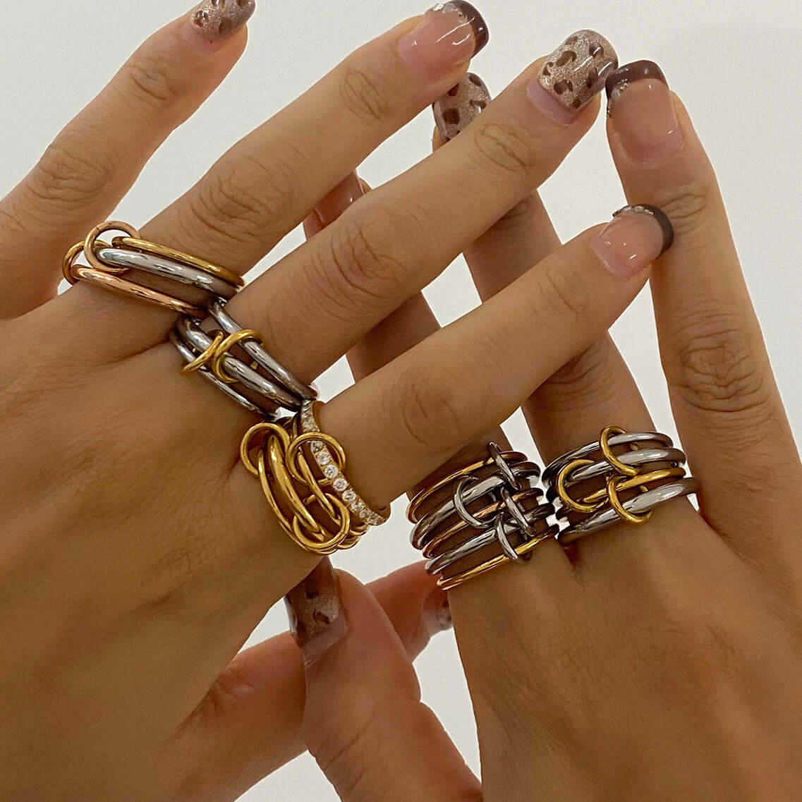 Two Tone Interlocking Layered Connected Plain Ring - Stackable Minimalist Jewelry for Women | JDR007 | Perfect for Everyday Wear, Gift Giving & Special Occasions