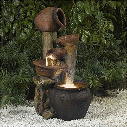 Bowery Hill Glass Outdoor-Indoor Water Fountain with LED Lighting in Brown - Perfect for Patio, Garden Decor & Indoor Relaxation