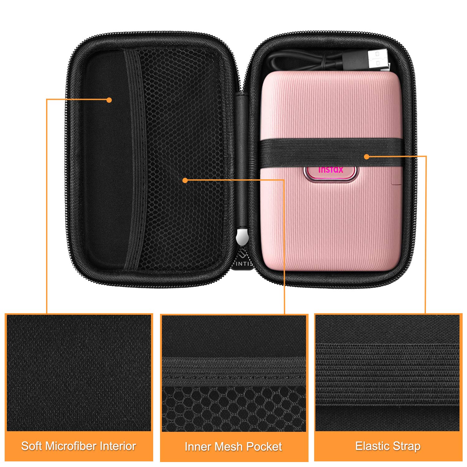 FINTIE Hard EVA Shockproof Protective Case for HP Sprocket Plus, Instax Mini Link & Canon Zoemini Photo Printers - Portable Carrying Storage Pouch in Denim Gray | Perfect for Travel, Home Storage & Photo Printer Protection
