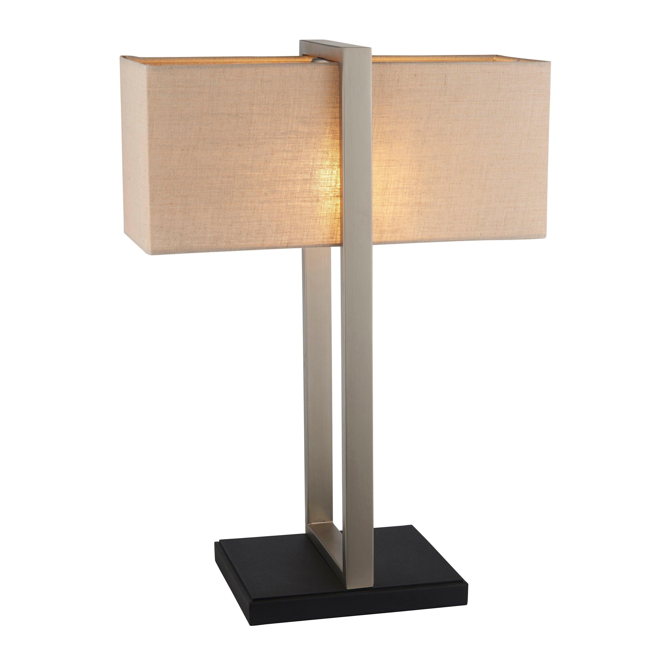 Modern Nickel Table Lamp with Black Base & Linen Shade - Stylish Lighting for Living Room, Bedroom, or Office Decor