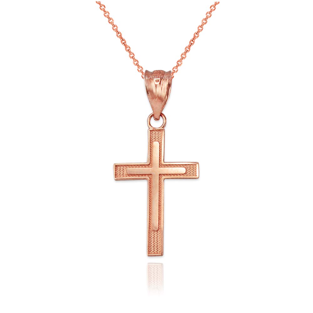 14K Rose Gold Inner Cross Charm Necklace for Women - Elegant Religious Jewelry Gift for Baptism, Confirmation & Everyday Wear