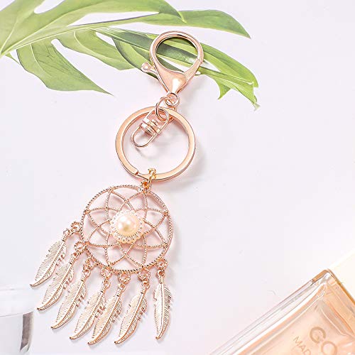 Gold Feather Dream Catcher Keychain for Women - 2 Pack Elegant Car Key Ring, Handbag & Wallet Charm - Perfect Gift for Her, Birthday, Christmas - Boho Home & Car Decor Accessory