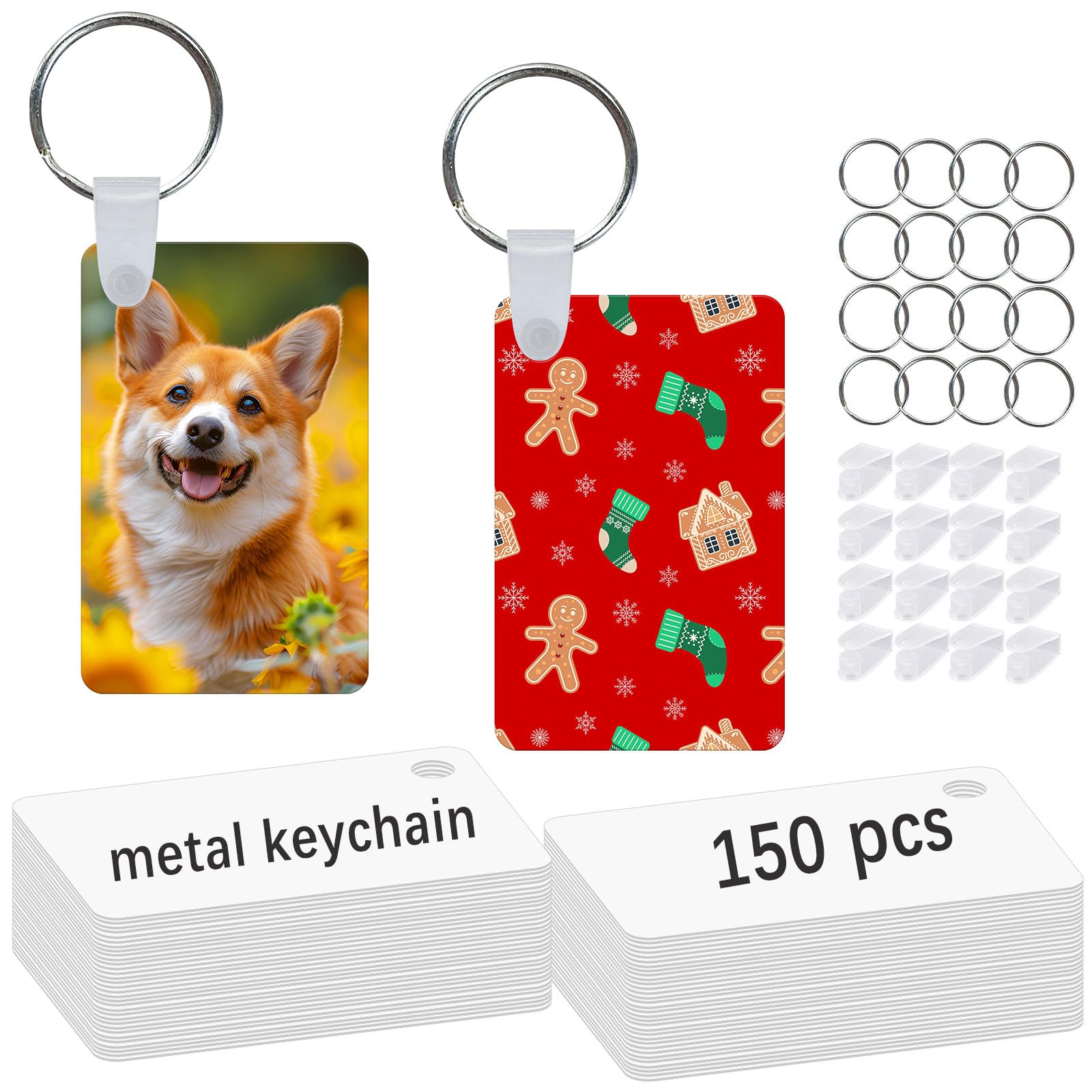 150 Pcs Metal Sublimation Keychain Blanks Bulk - Double Sided Heat Transfer Keychains for DIY Customization - Perfect for Gifts, Promotions & Events