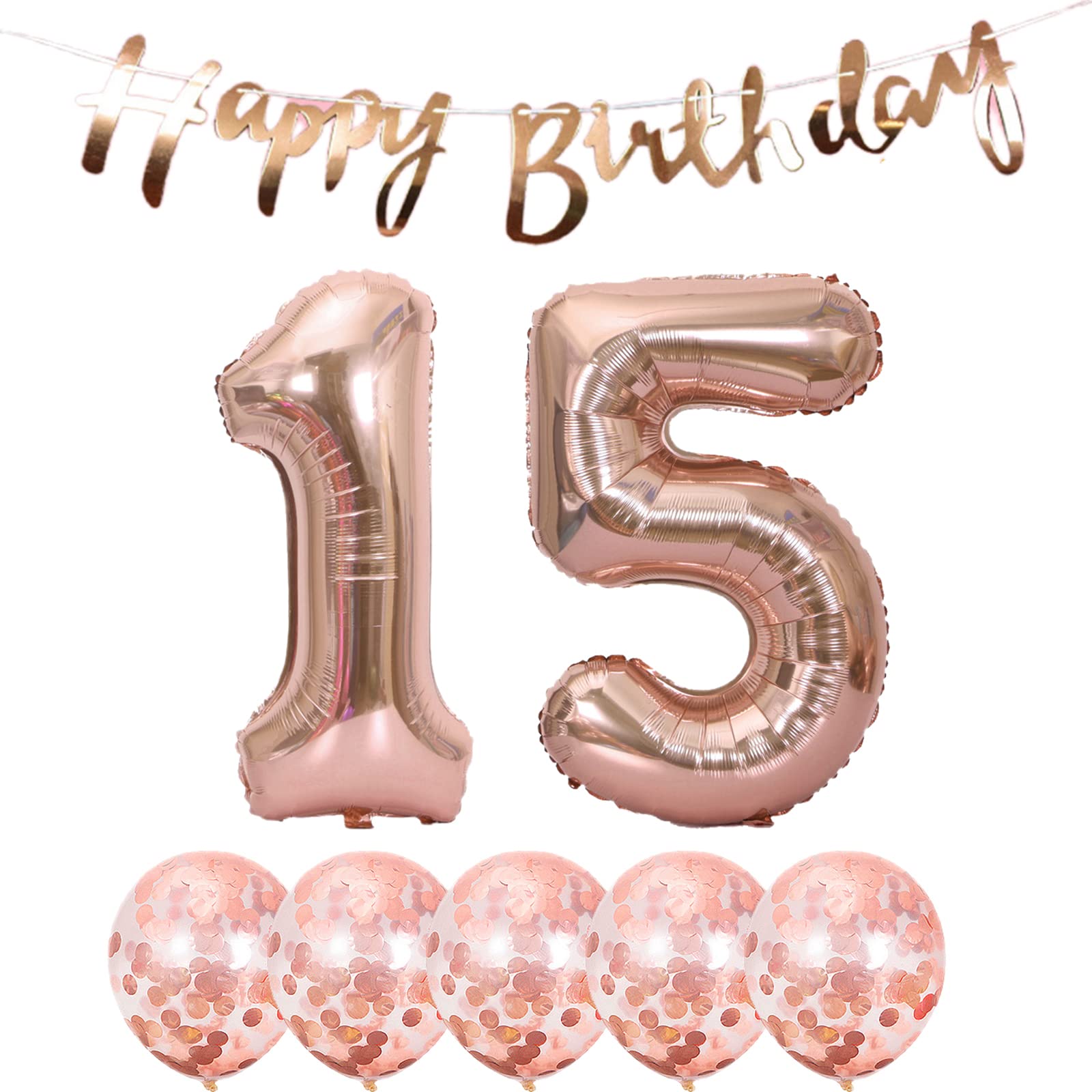 15th Birthday Party Decorations - Happy Birthday Banner & Balloons Set for 15 Years Old Celebration | Perfect for Sweet 16, Quinceañera, Milestone Birthday Parties