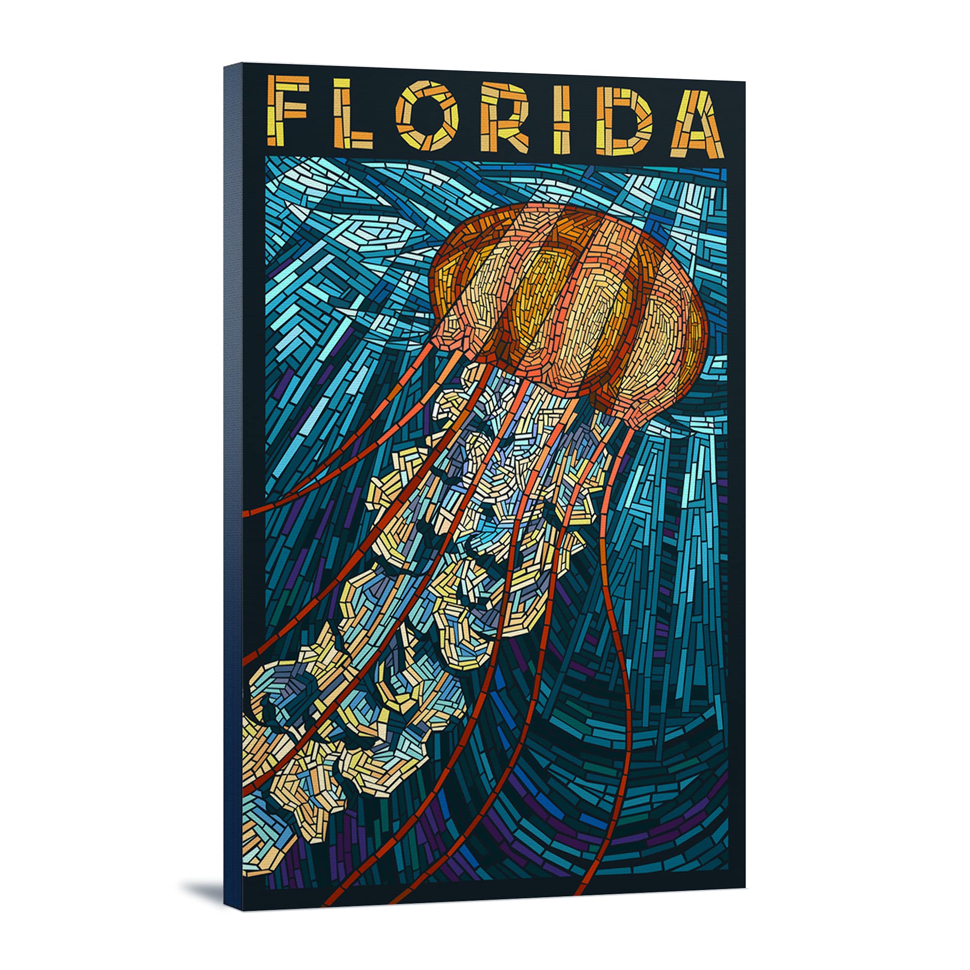 Florida Jellyfish Paper Mosaic Art - 24x36 Inch Gallery Wrapped Stretched Canvas Wall Decor for Living Room, Bedroom & Office