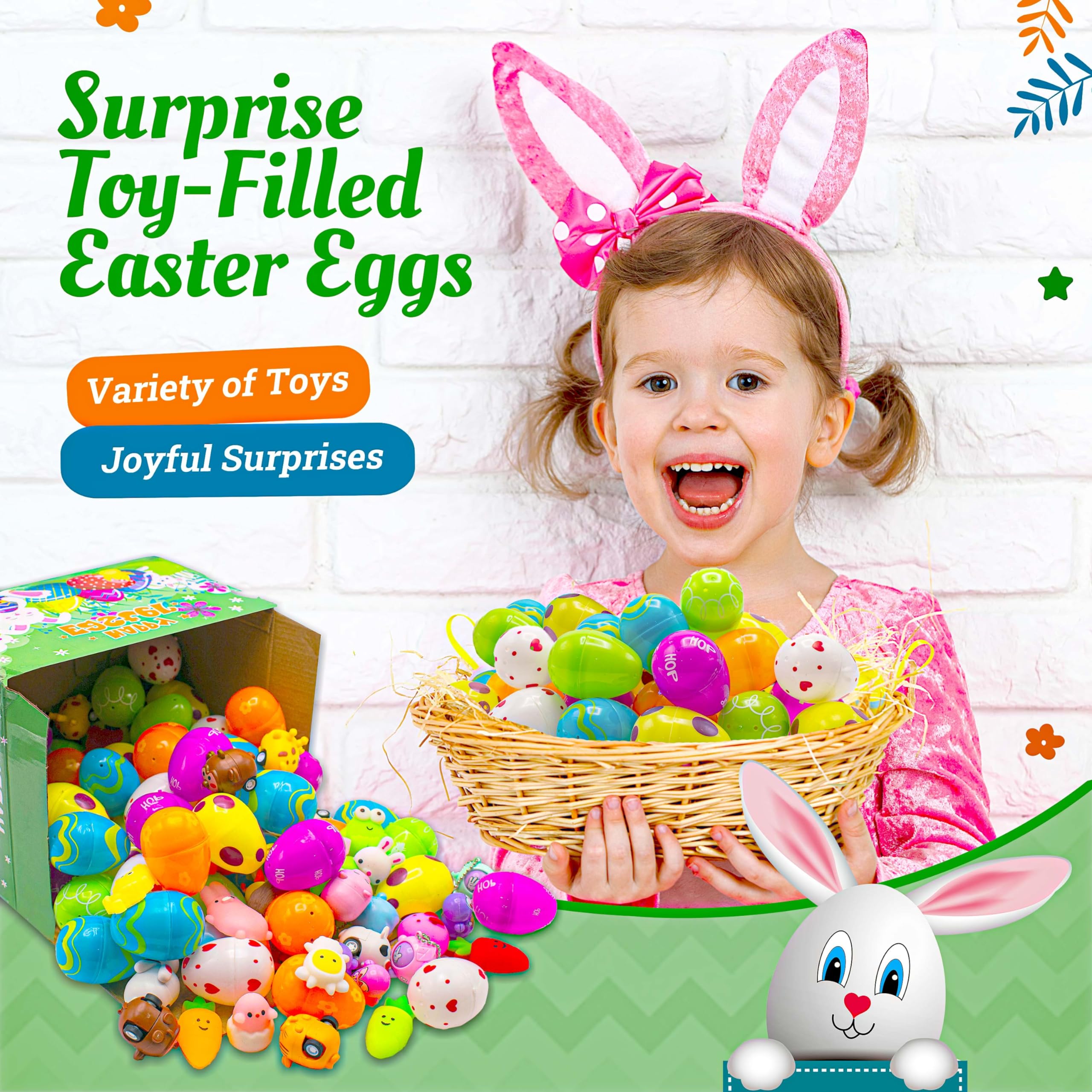 60 Pcs Prefilled Easter Eggs with Assorted Toys & Stickers - Easter Egg Hunt Party Favors for Kids, Boys & Girls - Perfect for Easter Baskets, Classroom Rewards, Birthday Party Goodie Bags & Spring Celebrations