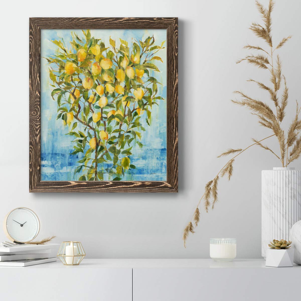 Abstract Geometric Bohemian Country Lemonade Walnut Framed Canvas Wall Art - 17x20 Inches - Modern Home Décor for Living Room, Bedroom & Office