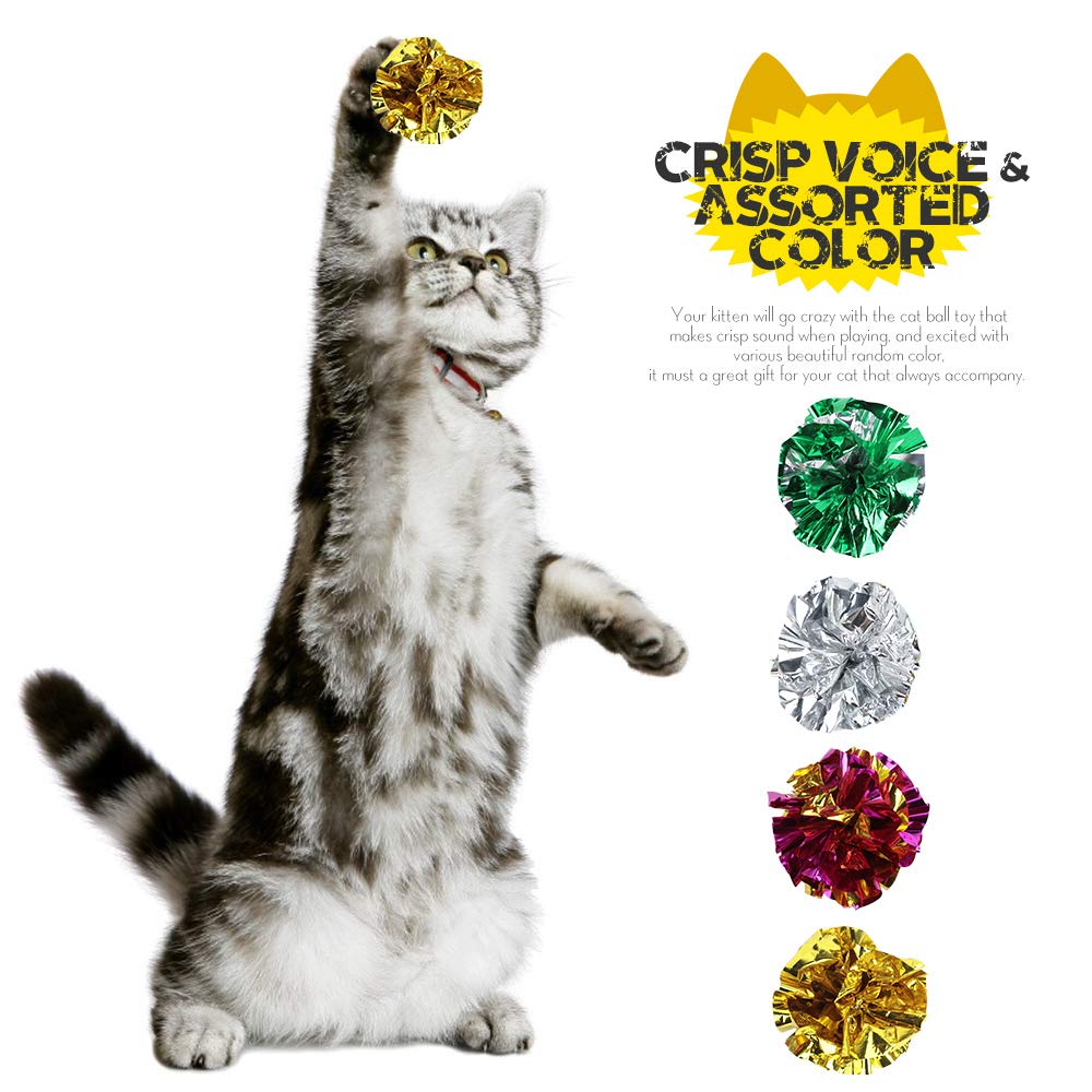 25 Pack Crinkle Balls Cat Toys - Colorful Mylar Crinkle Balls for Kittens & Adult Cats - Interactive Cat Toys for Playtime, Training & Exercise - Random Colors (25 Count)