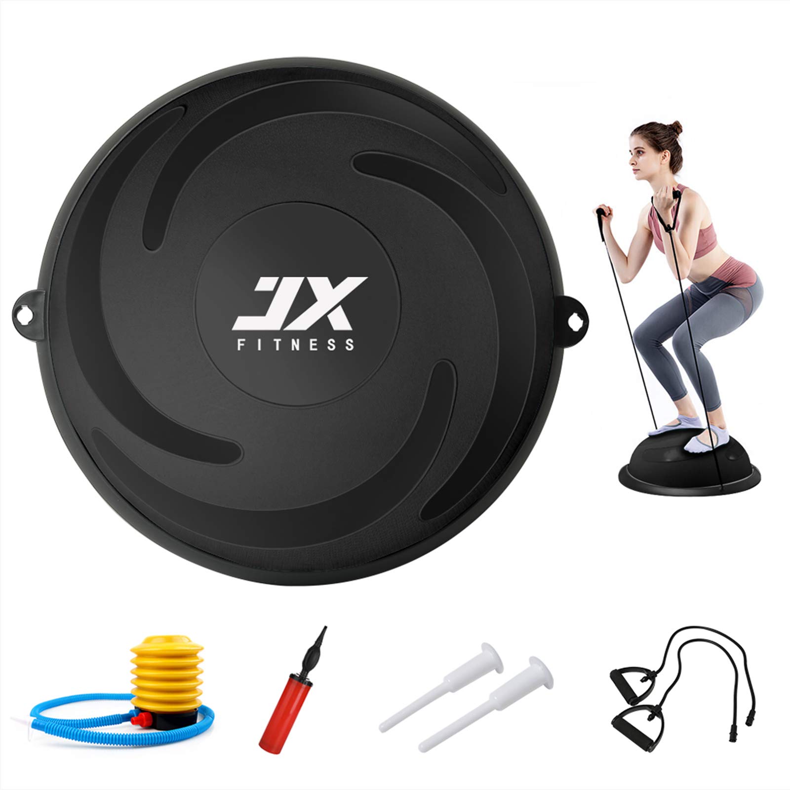 JX FITNESS 58cm Balance Half Ball Trainer for Core Strength - Stability Exercise Yoga Ball with Resistance Bands & Pump - Full Body Home Gym Workout Equipment for Fitness Training, Yoga, Pilates and Physical Therapy