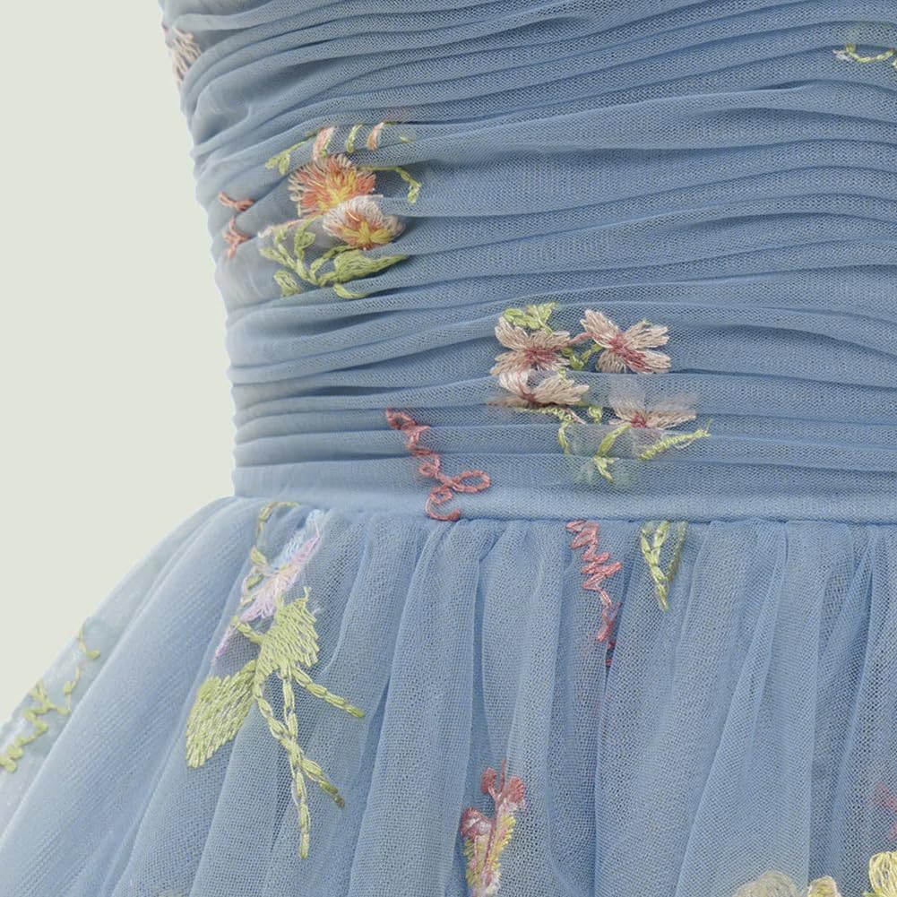 Elegant Women's Tie Strap Tulle Prom Dress with Sweetheart Neckline & Floral Embroidery - Short Formal Party Gown for Homecoming, Prom Night, Cocktail Parties & Special Occasions