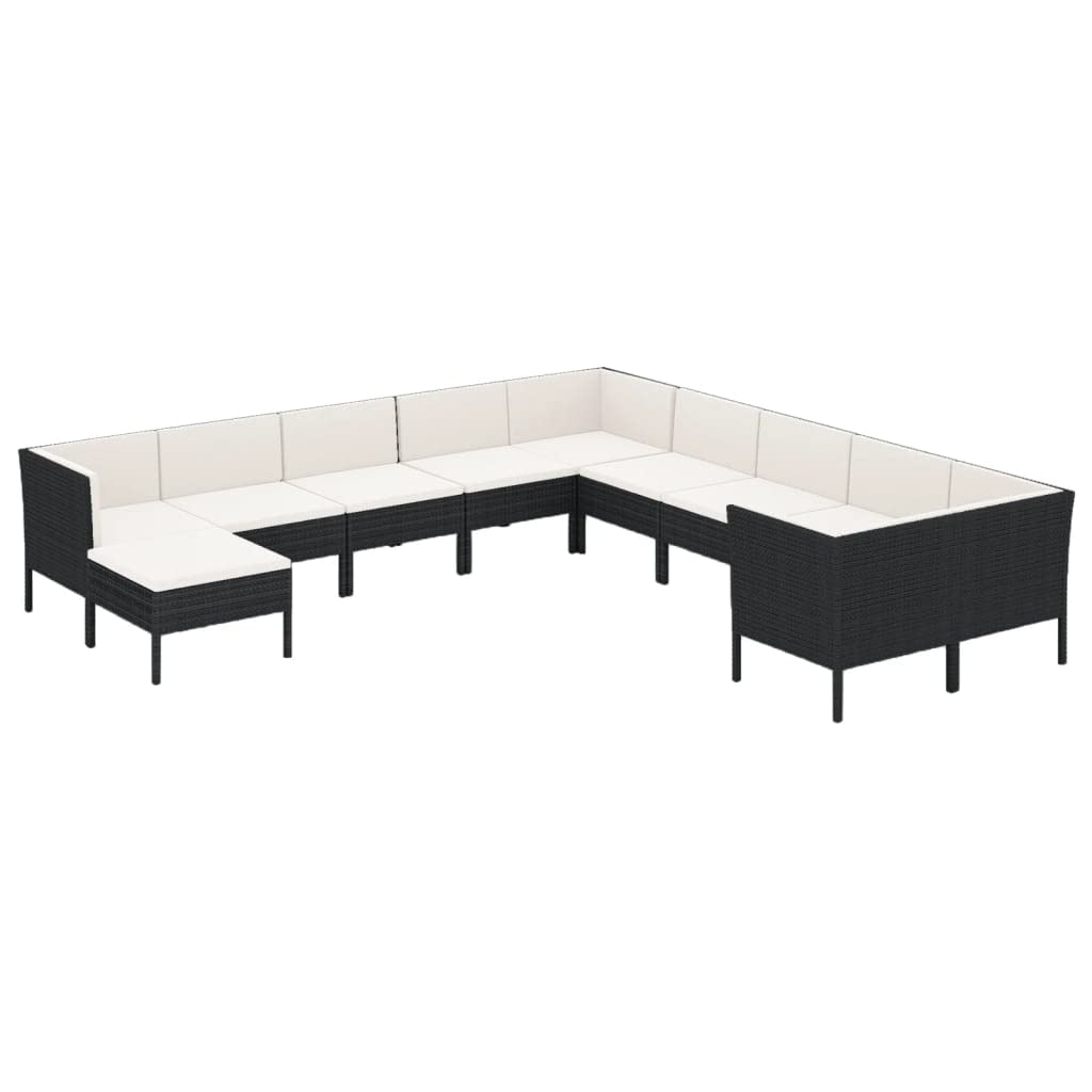 vidaXL 11-Piece Patio Lounge Set with Cushions - Black Poly Rattan Outdoor Sofa Seating for Garden, Terrace & Yard - Perfect for Relaxing, Entertaining & Lounging