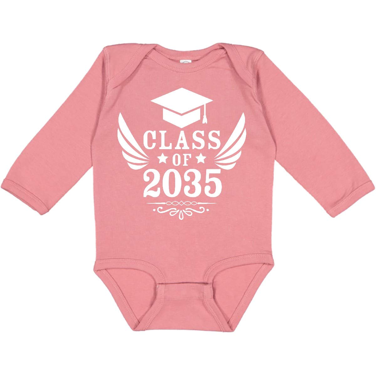 Inktastic Class of 2035 Graduation Baby Bodysuit - Long Sleeve Creeper with Cap & Wings Design - Perfect for Graduation Photos, First Birthday & School Events