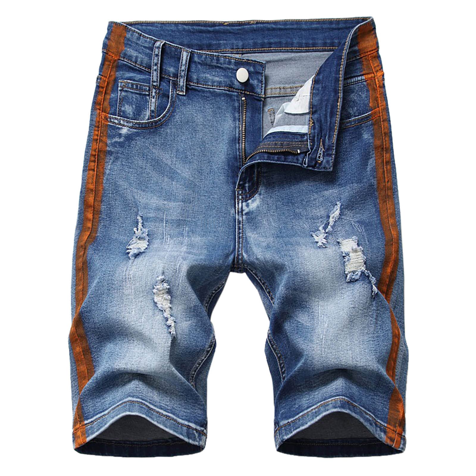 Vintage Ripped Denim Shorts for Men - Distressed Stretch Jeans for Summer Outdoor