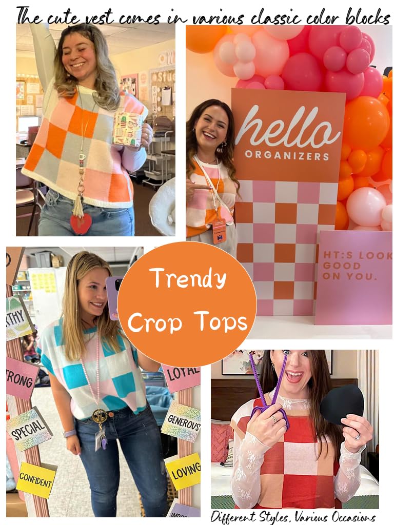 Trendy Women's Spring Crop Tops 2025 - Short Sleeve Sweater Vest & Loose Shirts for Business, Vacation | Casual Summer & Fall Tops for Streetwear, Beach & Office Outfits