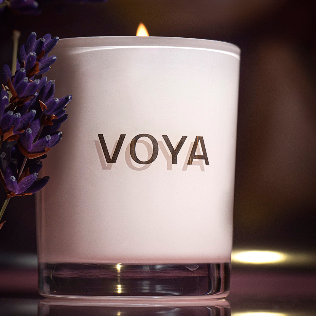 VOYA Luxury Scented Candle - Lavender, Rose & Chamomile Aromatherapy for Relaxation, Spa & Home Decor
