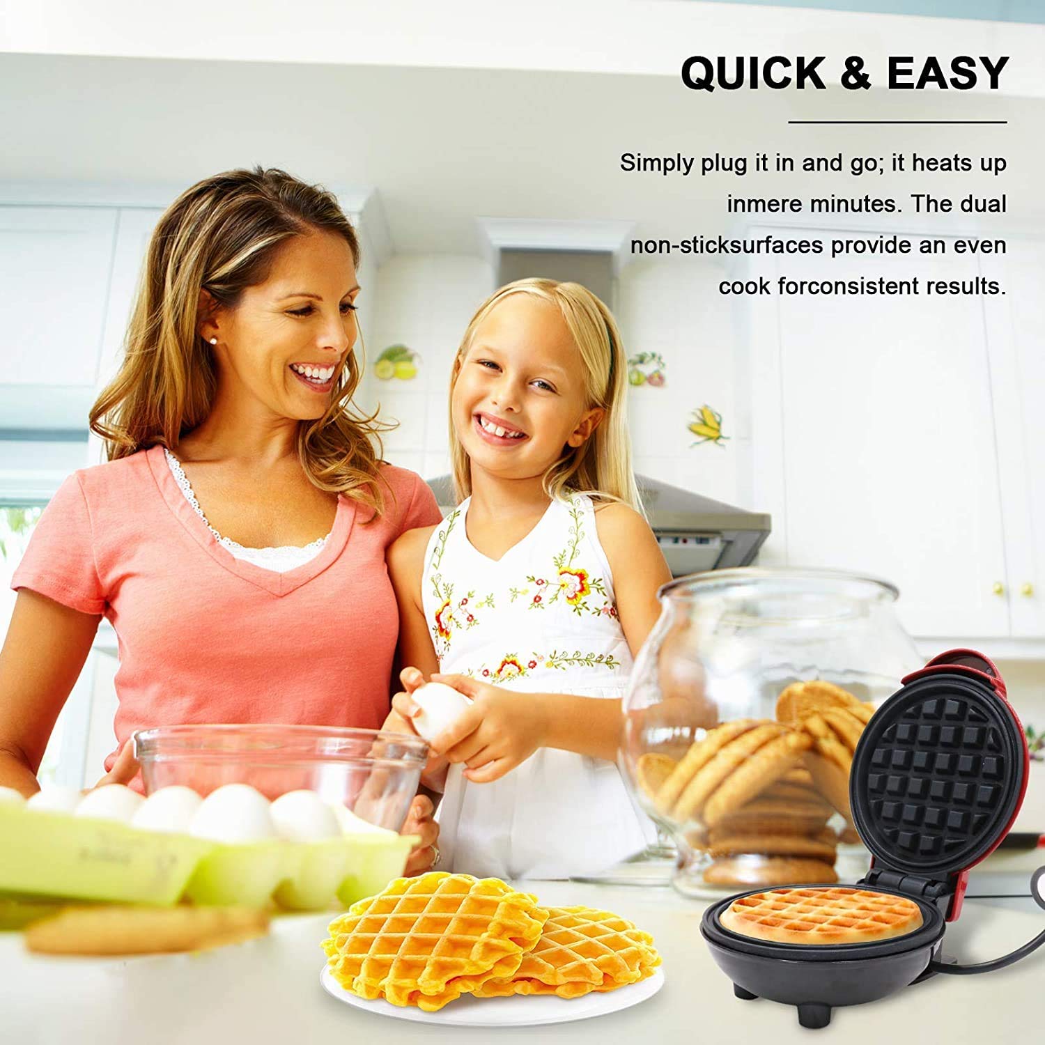 Candora Home Mini Waffle Maker Machine - Perfect for Individual Waffles, Paninis, Hash Browns | Compact & Easy to Use | Ideal for Breakfast, Snacks & Quick Meals at Home, Office or Dorm